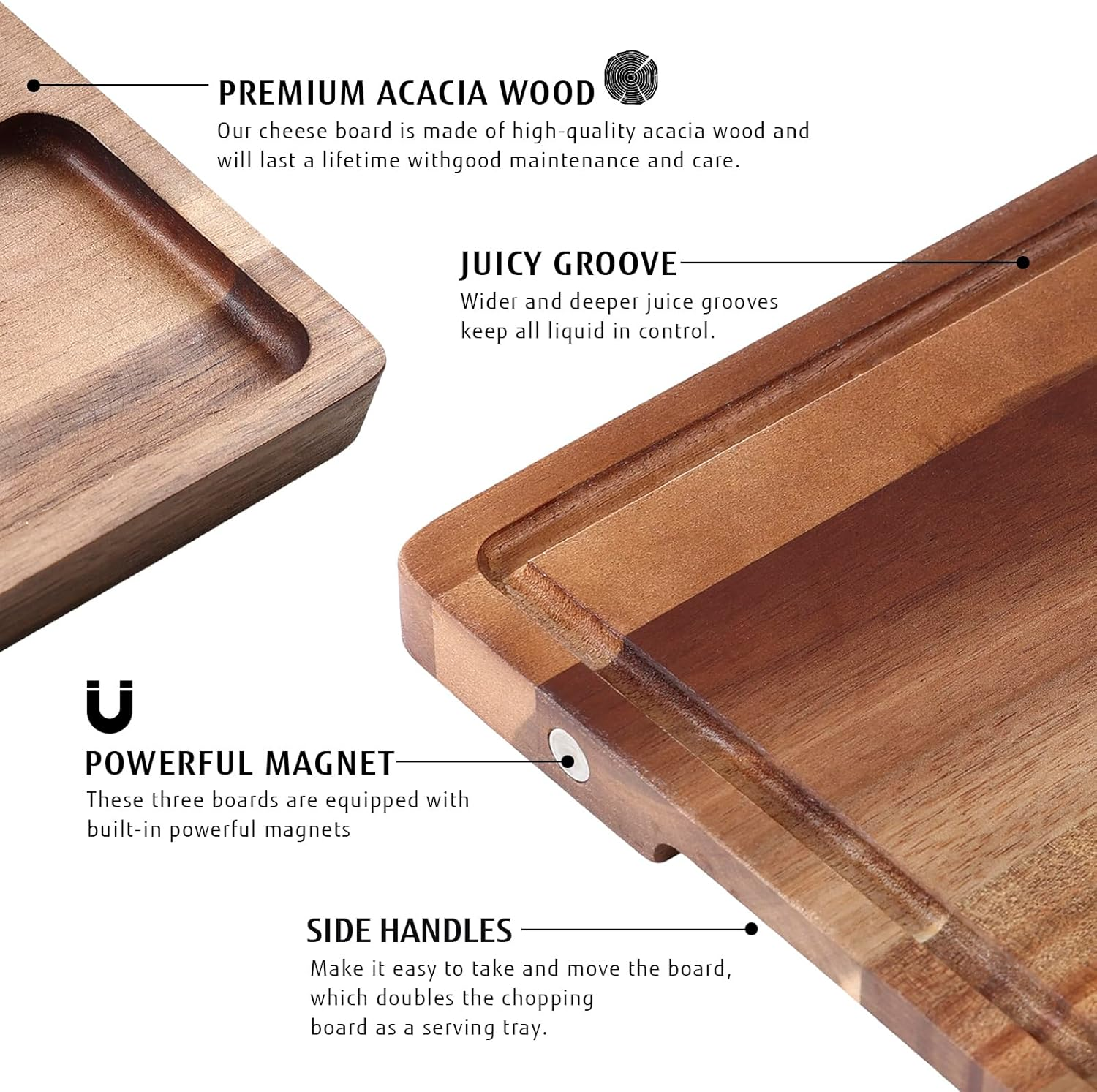 Hecef Extra Large Charcuterie Boards, Outdoor Magnetic Acacia Wood Cheese Boards, 3 in 1 Cutting Board Set for Housewarming, Anniversary, Wedding, Birthdays image number 5