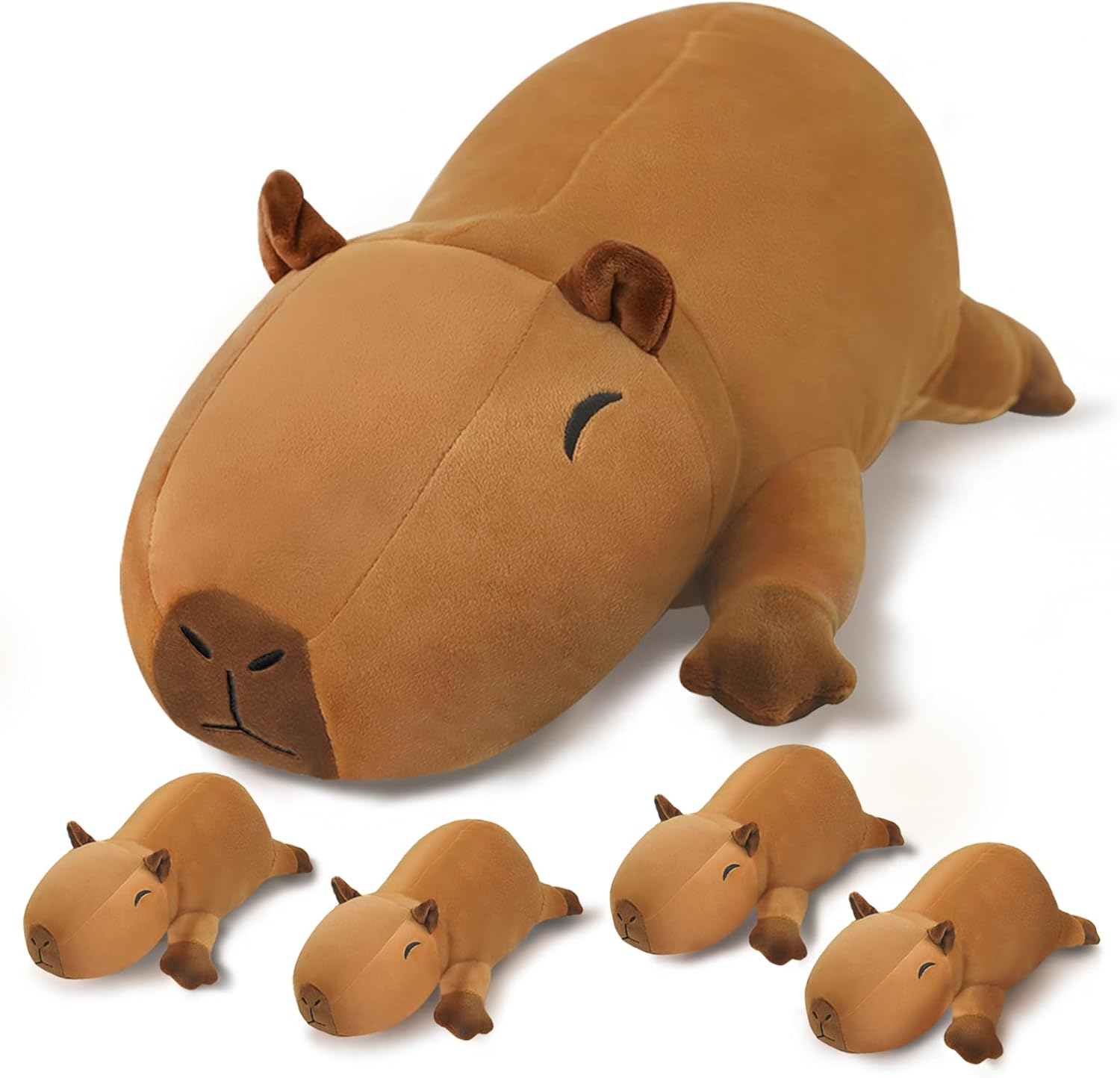 SQEQE Stuffed Capybara Plush - Cute Capybara Stuffed Animals Mommy with 4 Babies Surprise Soft Animal Toy Christmas, Valentine'S, Birthday Gifts Ideal for Boys and Girls