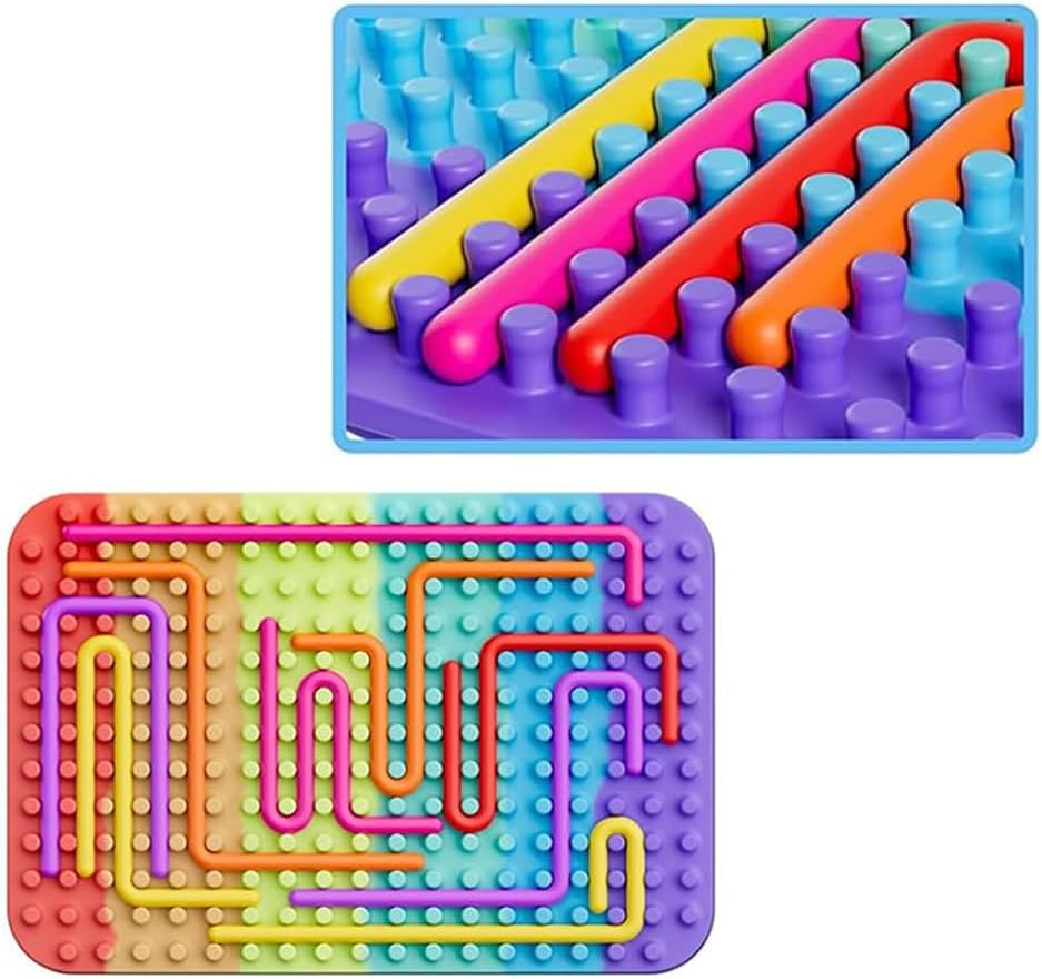 Sensory Activity Board - Double-Sided Silicone Fidget Toy for Anxiety & ADHD Relief, Autism Sensory Board with 11 Textured Strings,Calming Focus Tool (Rainbow) - Rainbow image number 3