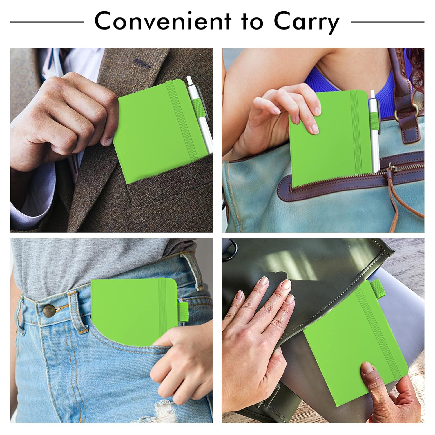 Feela 3 Pack Pocket Small Notebook Journals, Mini Cute Memo Notepad Hardcover College Ruled Lined Journals with Pen Holder for Women Girls Office School, with 3 Black Pens, 3.5&rdquo;X 5.5&rdquo;, A6, Green image number 6