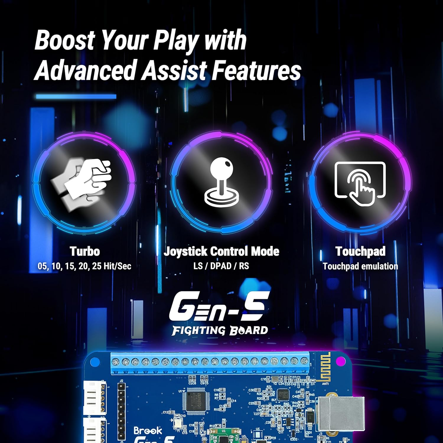 Brook Gaming GEN 5 Fighting Board with RGB Sticker &ndash; Multi-Platform Support for PS5, PS4, Switch, Switch 2 & PC &ndash; Ultra-Fast Input for Competitive Play【Exclusive Version】 image number 3