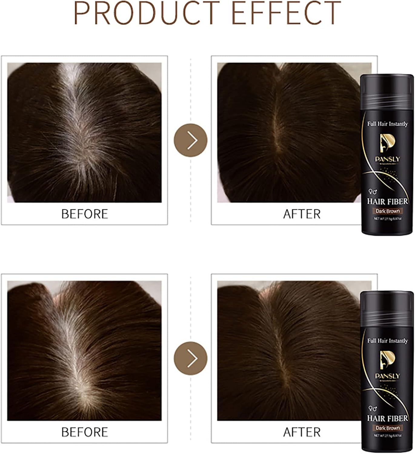 Roseflower 2Pcs Hair Fibers for Thinning Hair, Undetectable Natural Hair Thickening Fibers, Hair Building Fibers for Women and Men, Thicker Fuller Hair Conceals Hair Loss, Dark Brown 27.5G X 2 image number 5