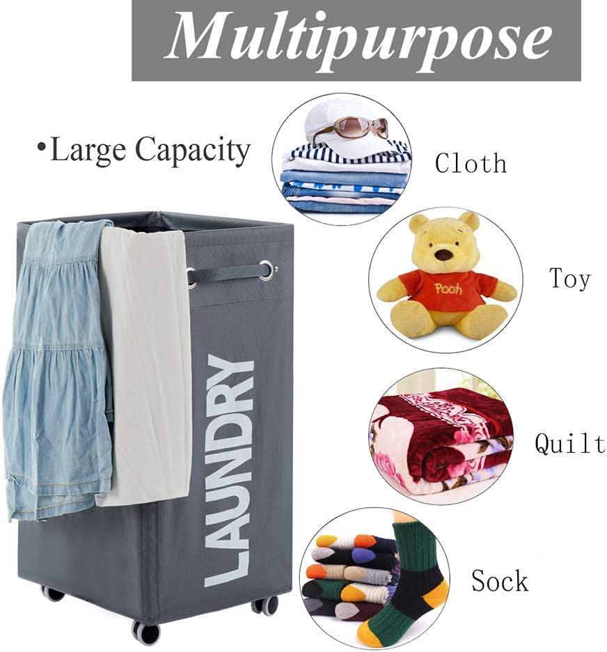 ALINK Rolling Laundry Basket with Wheels, Bathroom Laundry Hamper Large Wheeled Dirty Clothes Bin