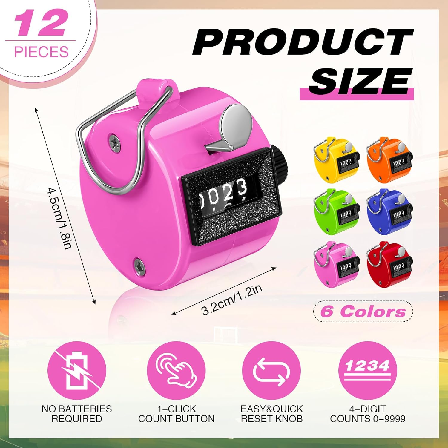 12 Pcs Handheld Tally Counter, 4 Digit Number Count Clicker Counter, Metal Pitch Counter Hand Mechanical Counters Clickers for Coaching, Knitting, People, Golf and Row image number 4