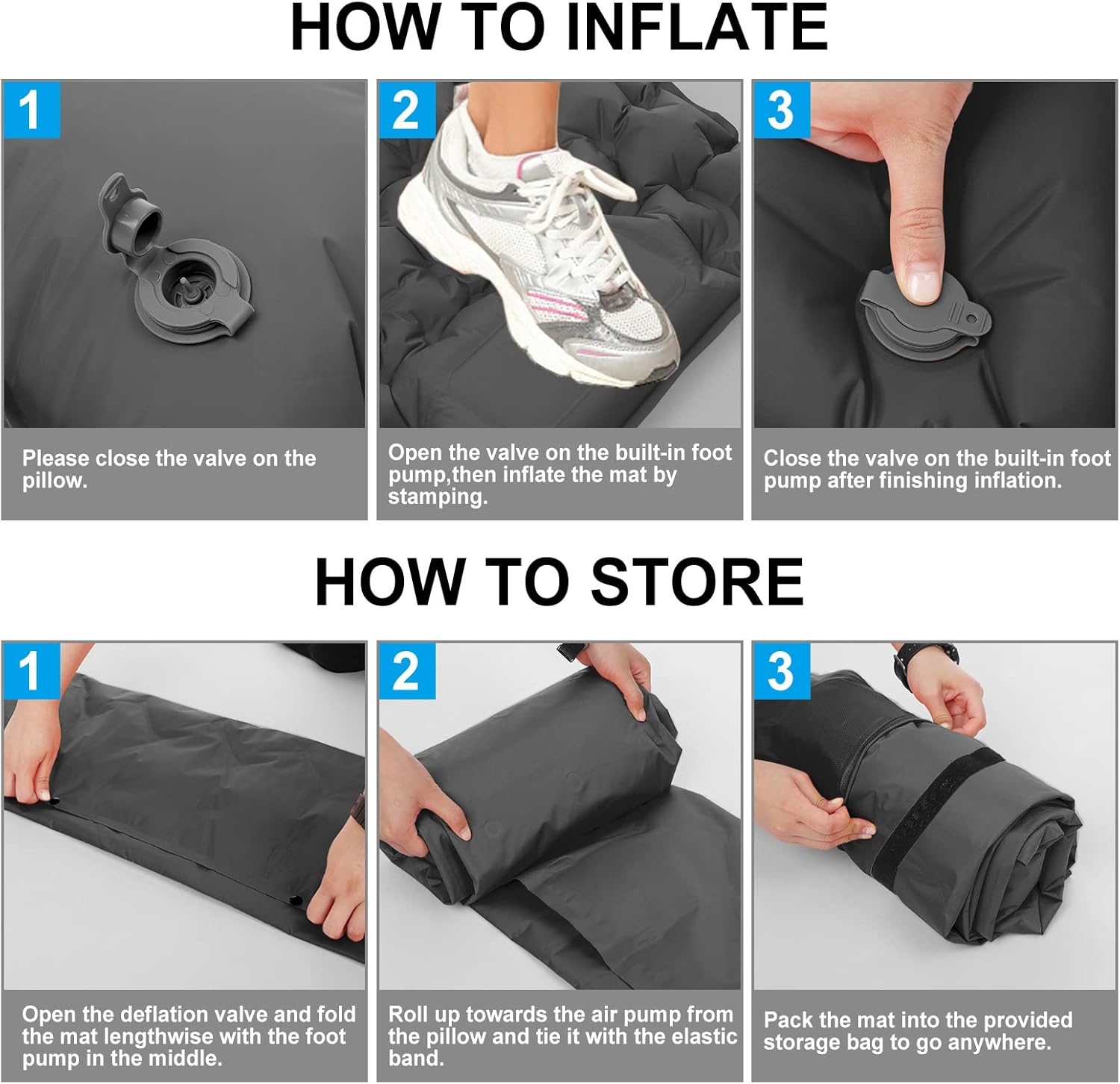 Eacam Sleeping Pad, Ultralight Inflatable Sleeping Pad for Camping, Built-In Pump, Ultimate for Camping, Hiking - Airpad, Carry Bag, Repair Kit - Compact & Lightweight Camping Pad image number 3