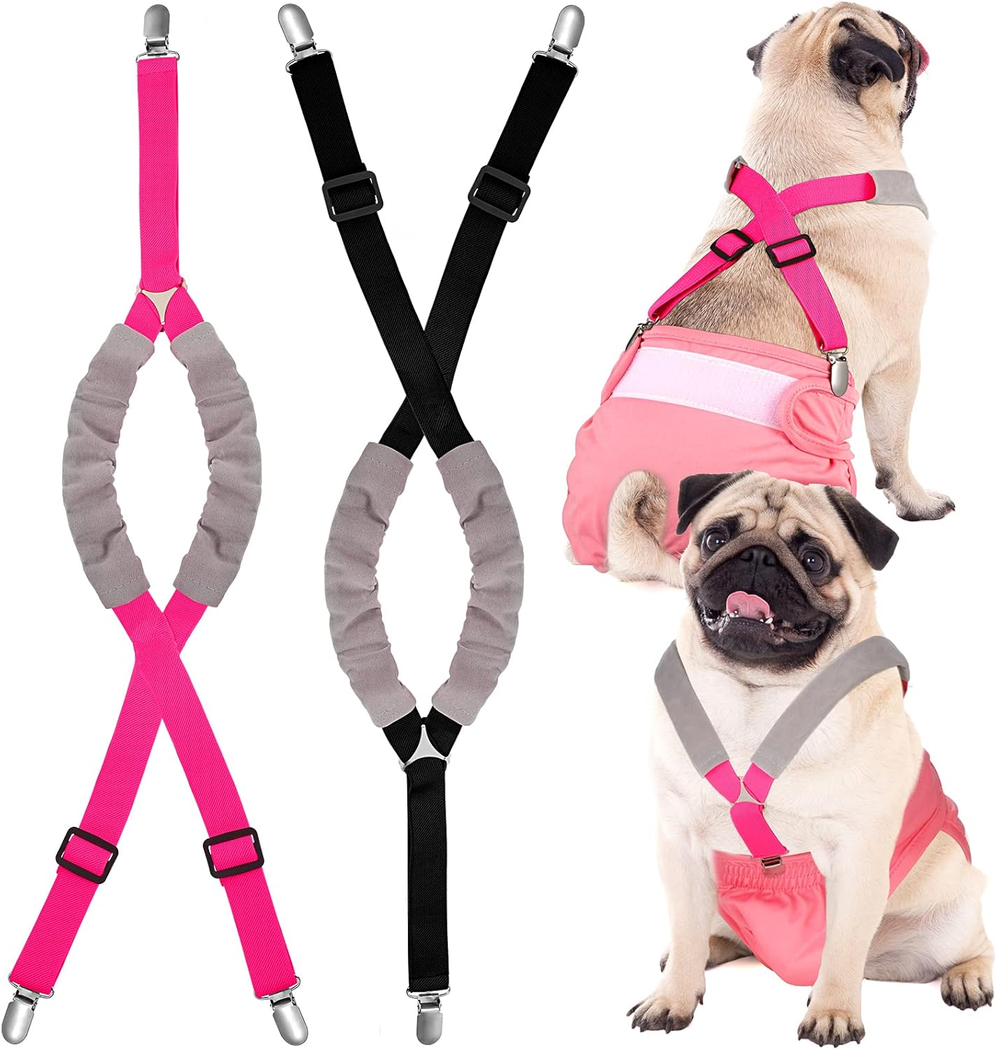 Saintrygo 2 Pieces Dog Diaper Suspenders Belly Bands Canine Harness Keep Diaper on Your Dog for Small Medium and Large Dogs (Black, Pink, Medium) image number 5