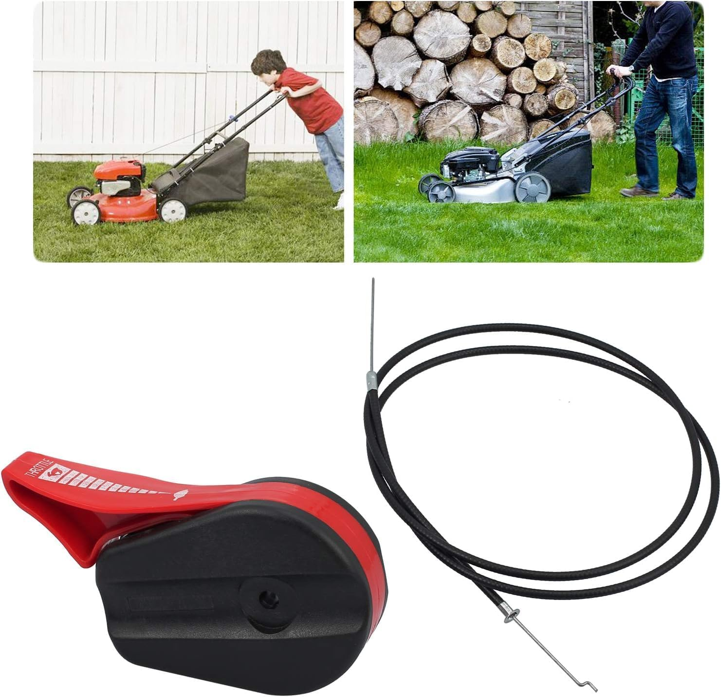 65" Lawn Mower Throttle Cable Universal, with Control Switch Lever Handle Replacement Kit Handle Kit for Garden Lawnmowers Lawn Mower Parts image number 2