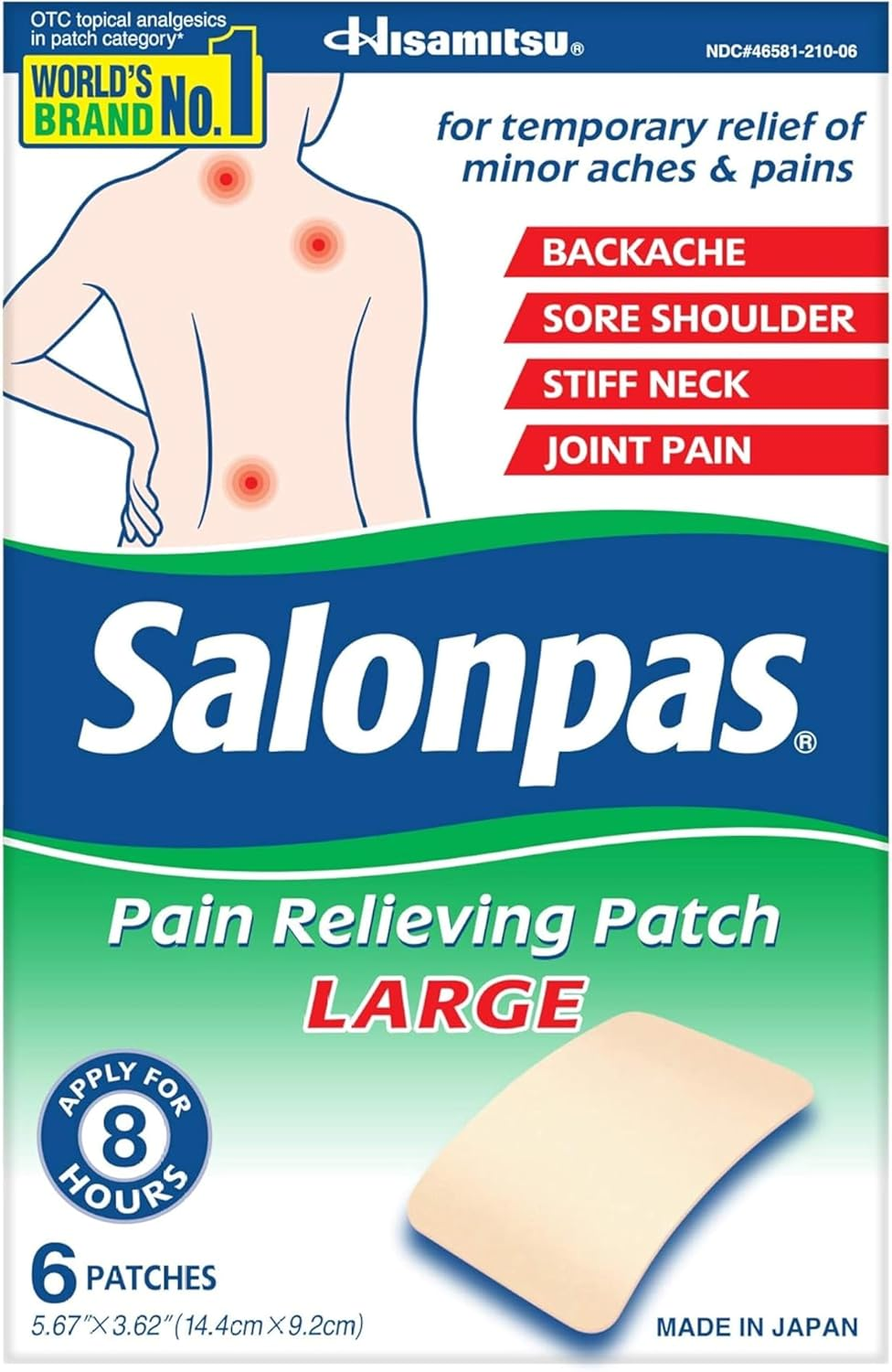 Salonpas Pain Relieving Large Patches 5.67"X 3.62" 6 Ea (Pack of 3) image number 2
