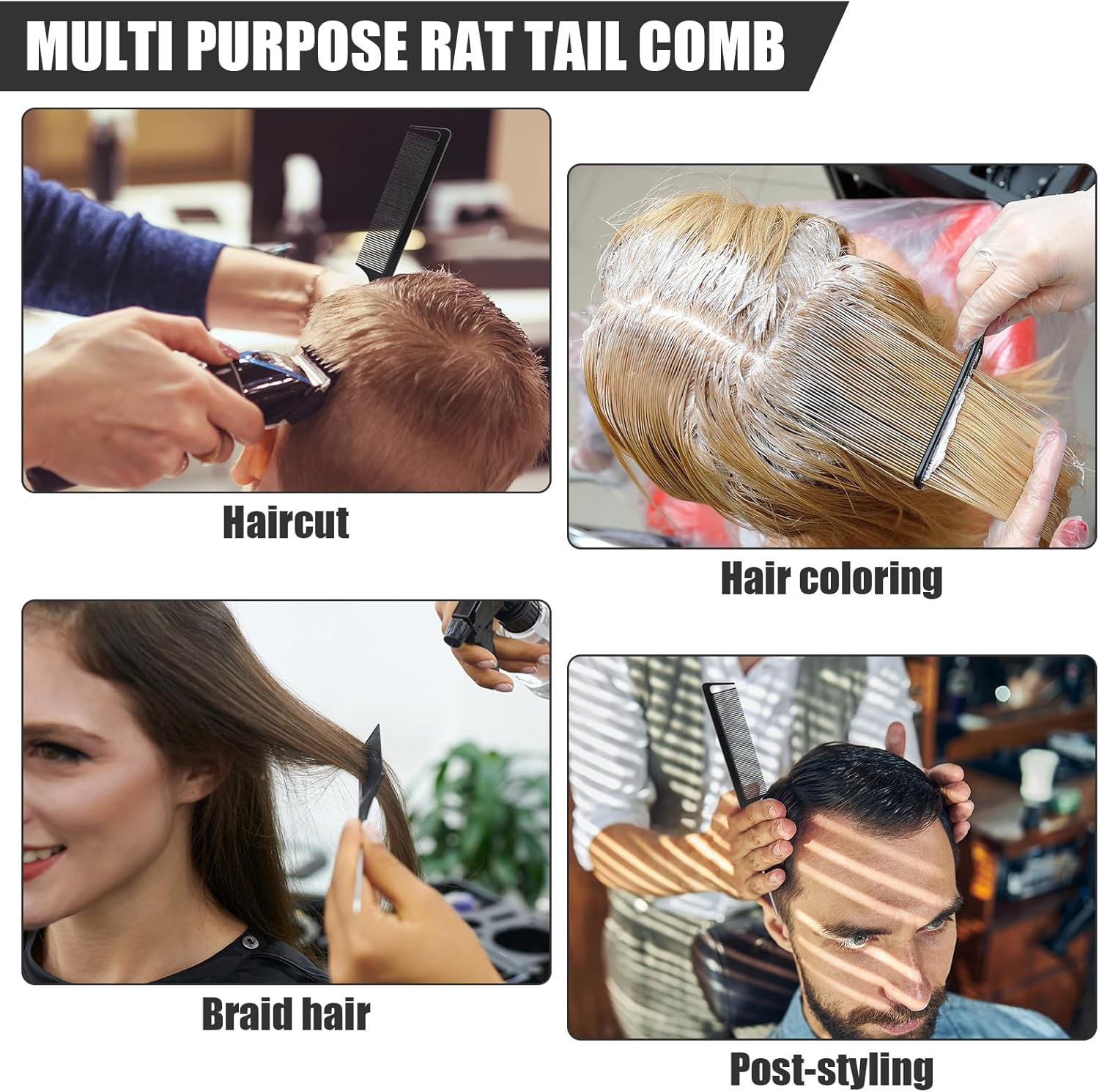 NICEMOVIC 36 Pcs Parting Comb, Rat Tail Combs for Women Girls, Rattail Comb with Stainless Steel Pintail, anti Static and Heat Resistant Teasing Combs for Braiding Hair Styling (Black) image number 6