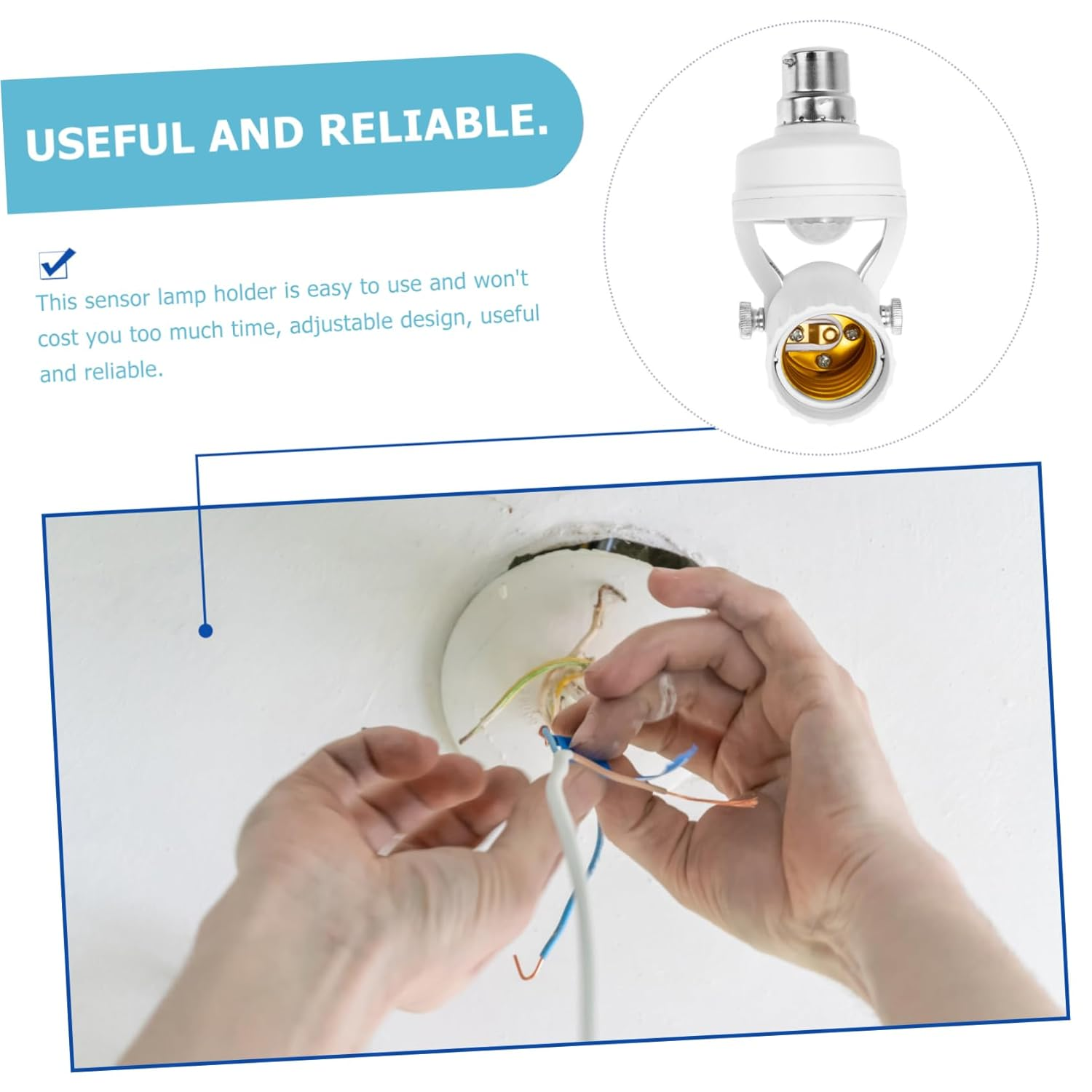 COOLHIYA B27 Induction Lamp Holder B22 Sensor Lamp Socket Motion Sensor Lamp Socket Sensor Lamp Holder Motion Screw Bulb Adapter Sensor Light Socket White Ceiling Lamp E27 Human Sensor Iron image number 1