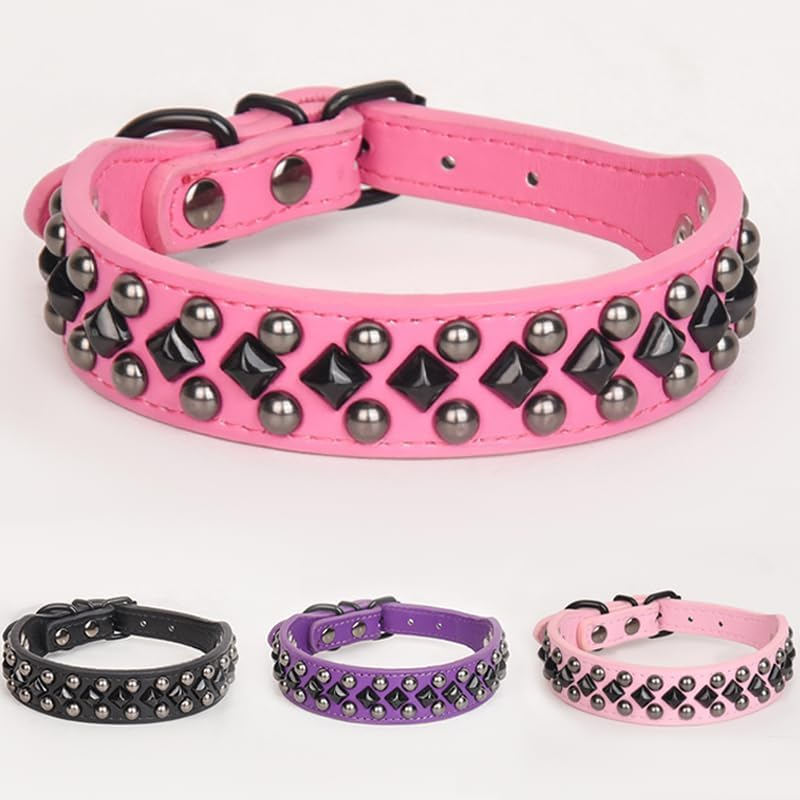 Serijoars Spiked Studded PU Leather Dog Collar for Small, Medium, Large Breeds, Pit Bull, Bully, Husky, Terrier, Adjustable (Hot Pink, L (41-47CM)) image number 4