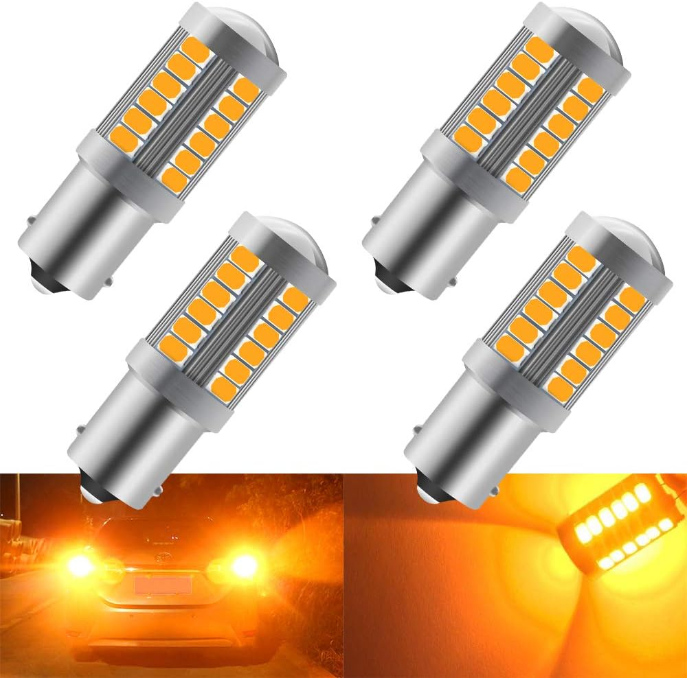 4Pcs Amber 1156 BA15S P21W 5630 33SMD Car LED Bulbs 900LM Super Bright LED Front and Rear Turn Signal Light 12-30V 3.6W
