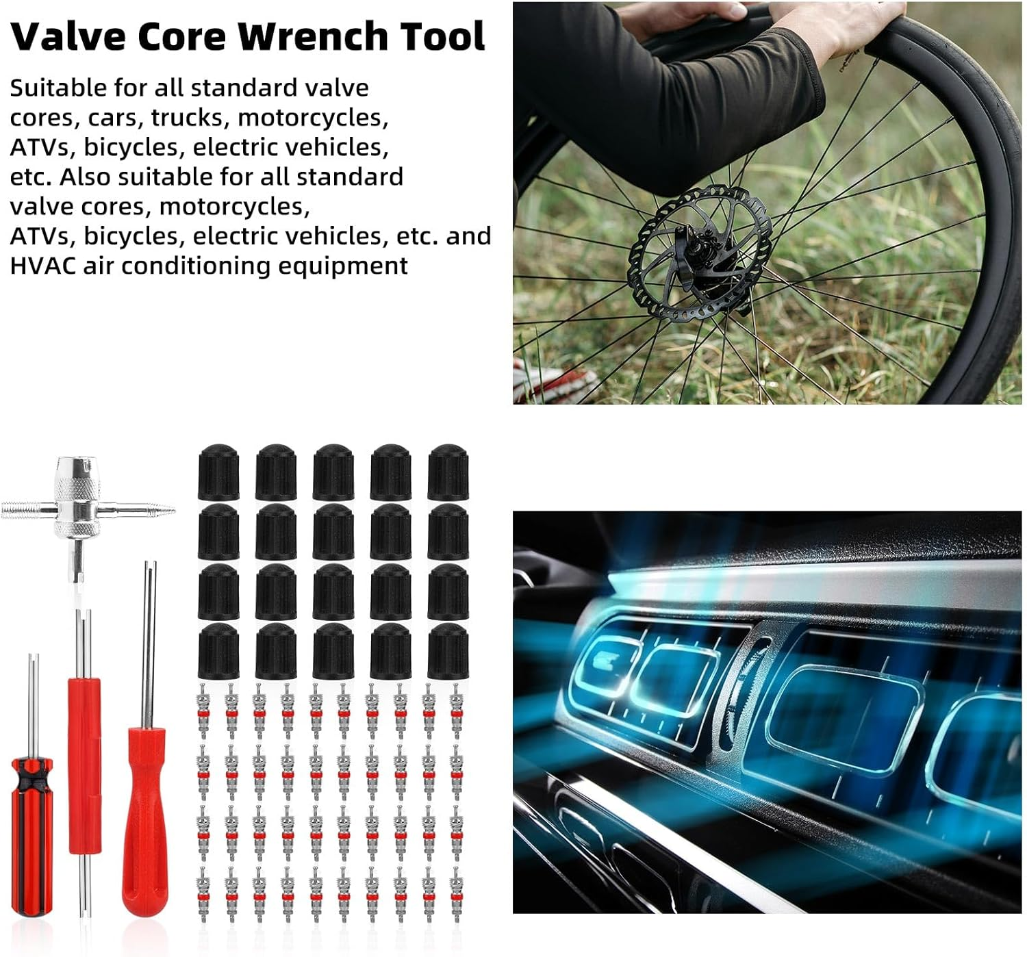 BOXOB 23Pcs Tire Valve Stem Tool Kit, 4 in 1 & Double & Single Head Valve Core Remover Installer Wrench for Car, Truck, Motorcycle, Bicycle, ATV image number 5
