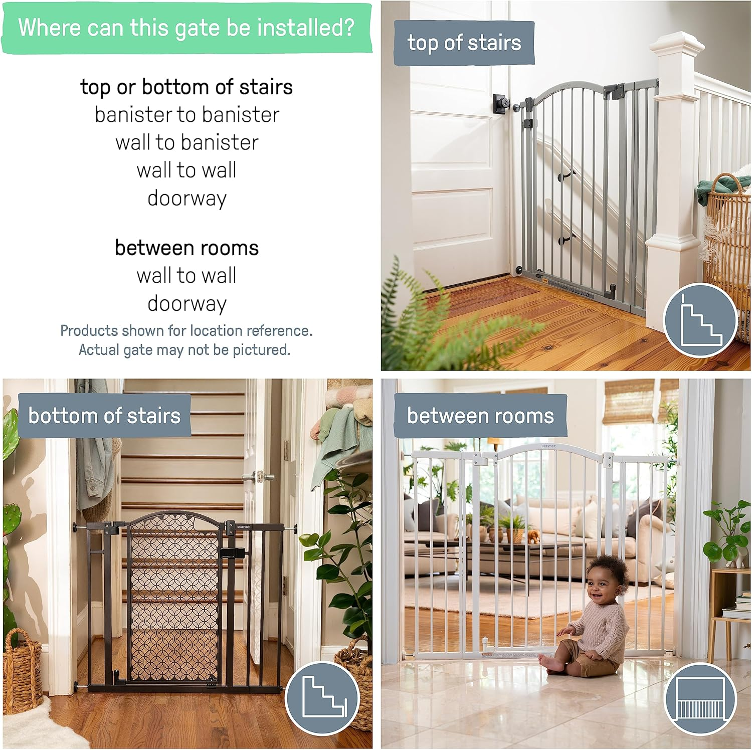 Summer West End Extra Wide Safety Pet and Baby Gate, 36"-60" Wide, 30" Tall, Pressure or Hardware Mounted, Install on Wall or Banister in Doorway or Stairway, Auto Close Door - Oak Wood and Metal image number 4