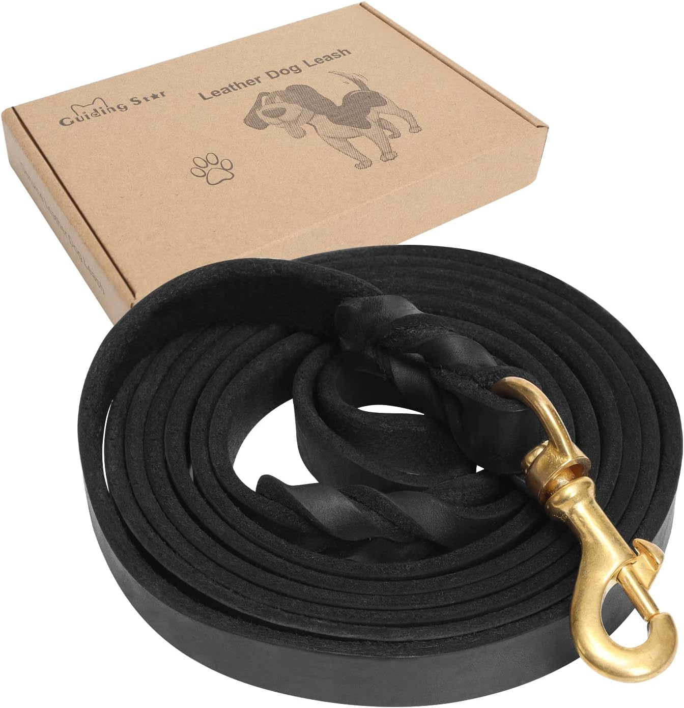 Guiding Star Leather Dog Leash 8Ft, Dog Leashes for Dogs Heavy Duty, Soft Braided Handmade Leather Training Leash for Small & Medium Dogs (8Ftx1/2Inch, Black) image number 3