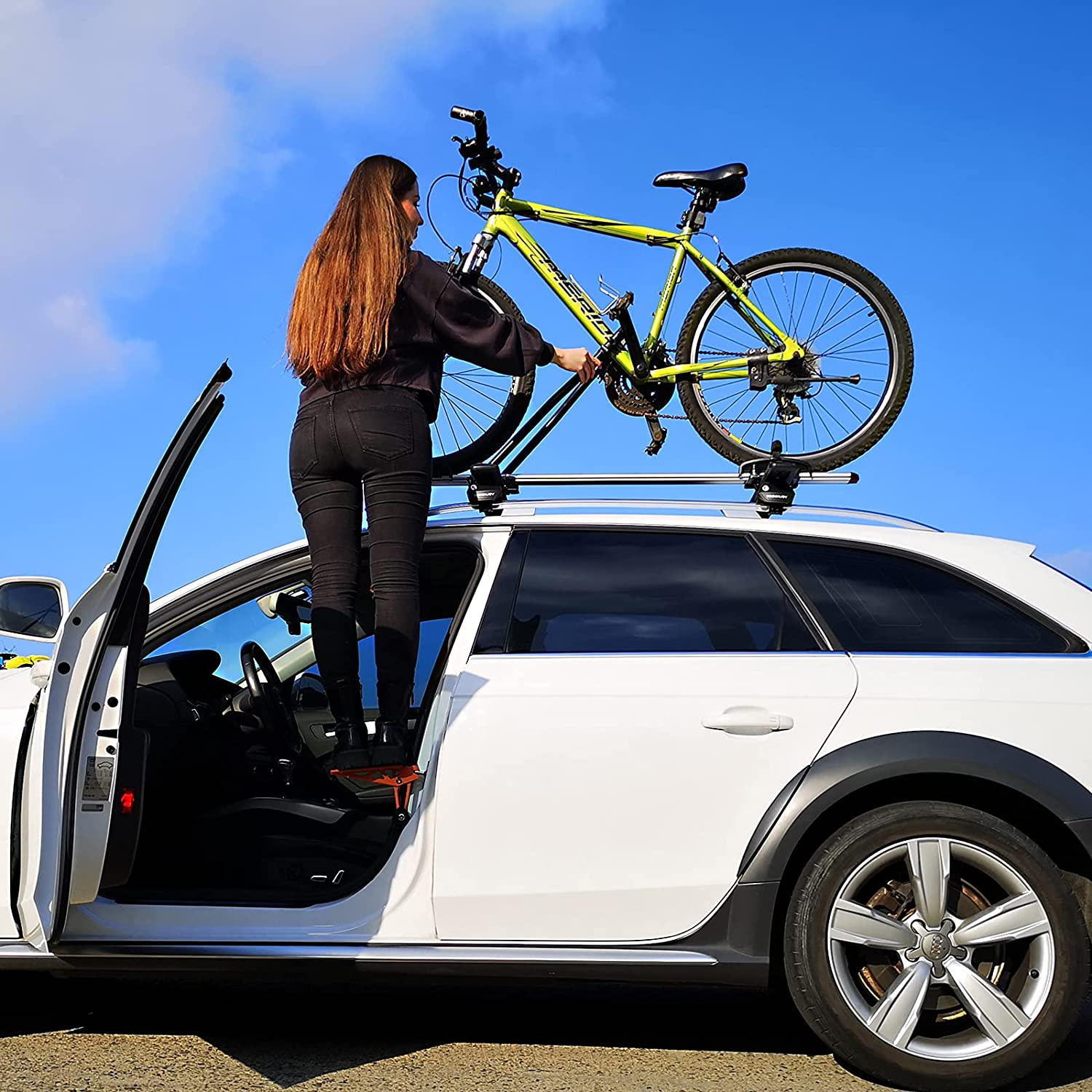 TOOENJOY Universal Fit Car Door Step, Foldable Roof Rack Door Step up on Door Latch, Both Feet Stand Pedal Ladder, Easy Access to Rooftop for Most Car, SUV, Truck, Max Load 400 Lbs(Orange