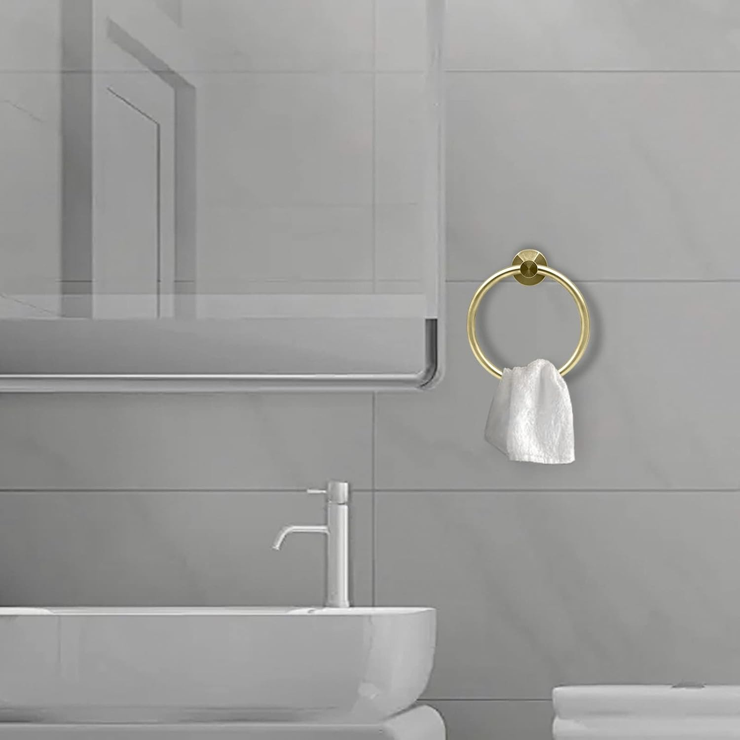 Stainless Steel Gold Towel Ring Hand Towel Holder for Wall Mounted Bathroom Towel Rack Holder Simple round Towel Hanger (Brushed Gold) image number 6