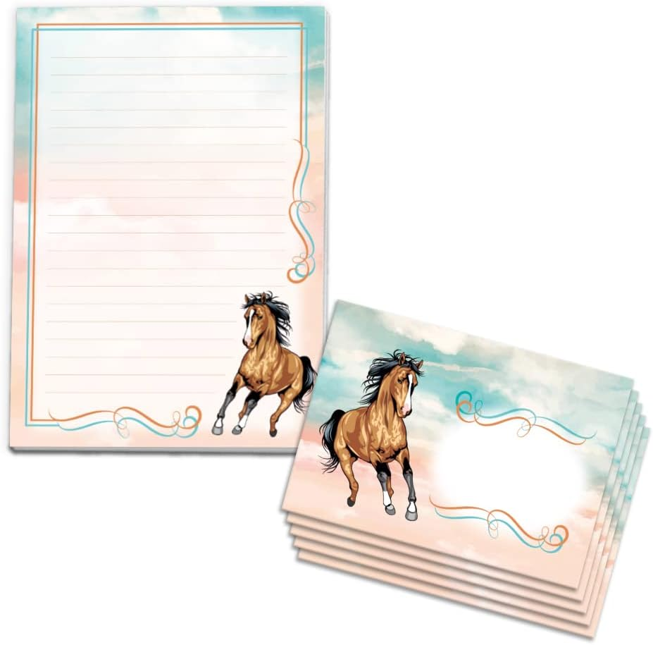 Writing Paper Set for Girls Horse Letter Pad with Envelope for Kids (A5 Pad with 25 Sheets + 15 Envelopes) image number 1