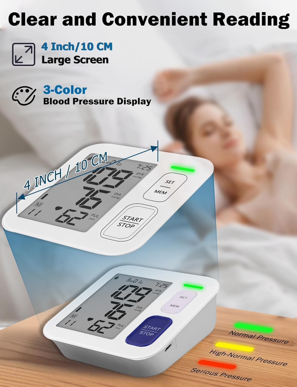 Blood Pressure Monitor for Home Use, Upper Arm Blood Pressure Machine with 9"-17" BP Cuff, 2 X 90 Memories, Carry Case and Batteries Included, Heart Rate Monitoring Meter for Nurse Diabetic Adult image number 3