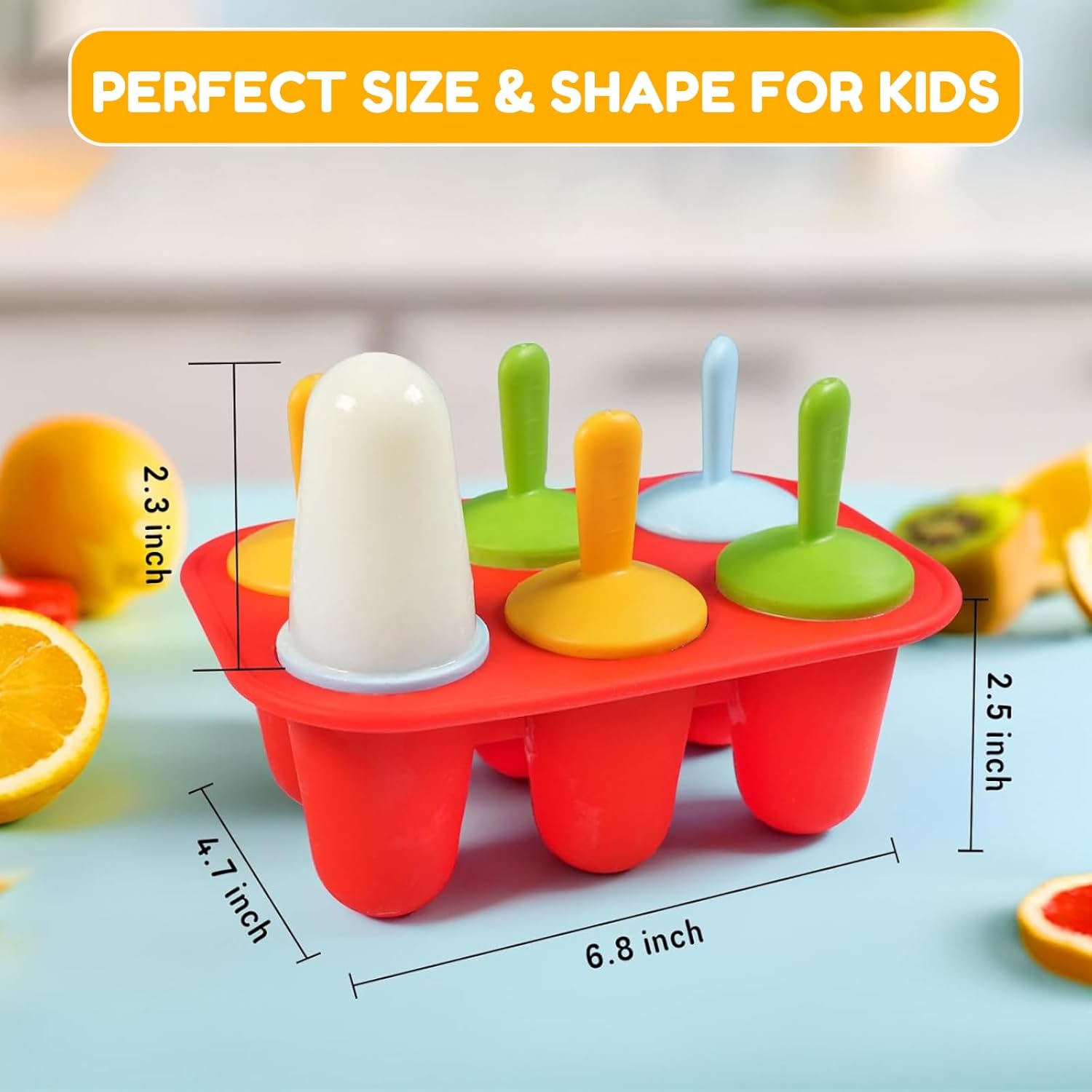 6-Cavity Silicone Popsicle Molds with Reusable Sticks &ndash; Drip-Free Ice Pop Maker for Kids & Toddlers, Red