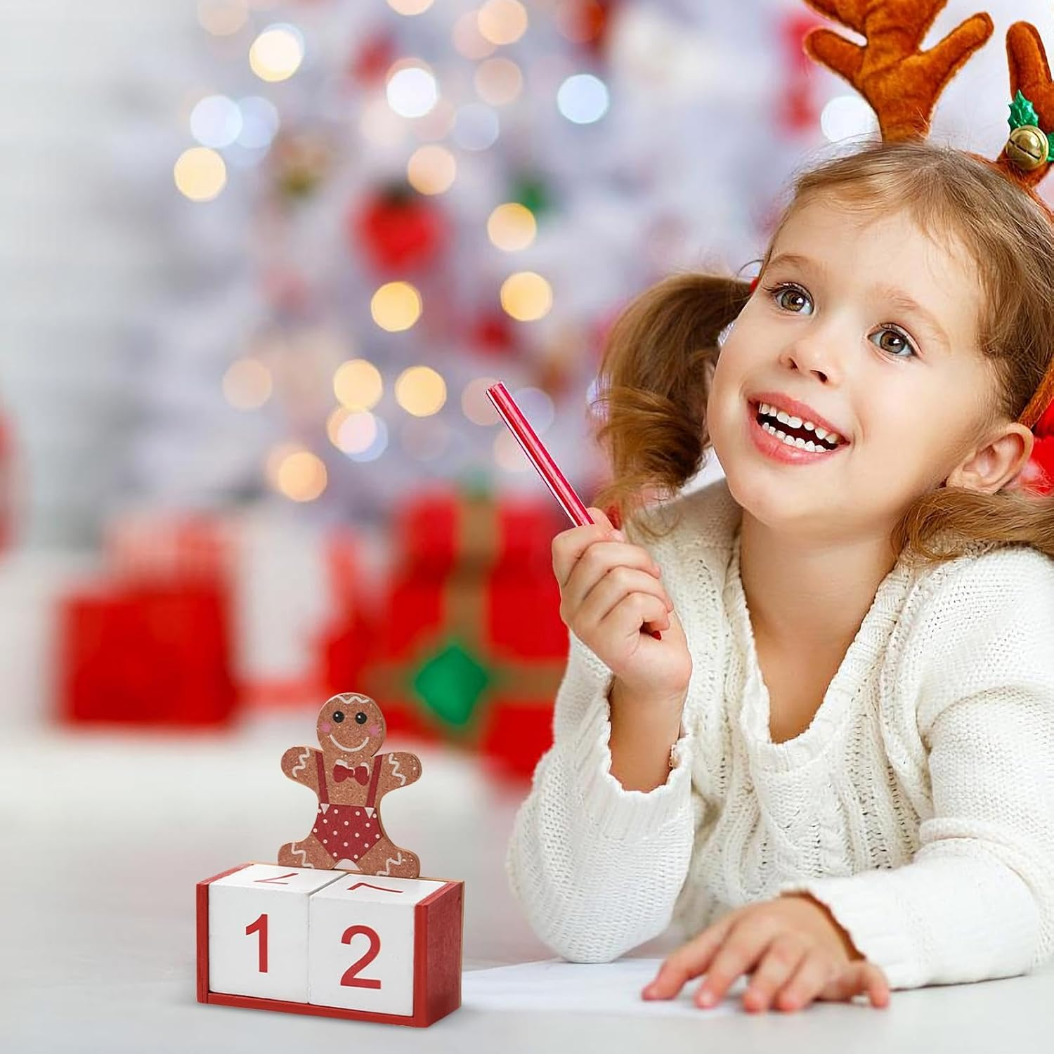 Gingerbread Man Countdown Calendar Decoration, Christmas Advent Calendar 2024 Wooden | Gingerbread Christmas Countdown - Gingerbread Man Decoration Calendar for Home, Table Calendar image number 5