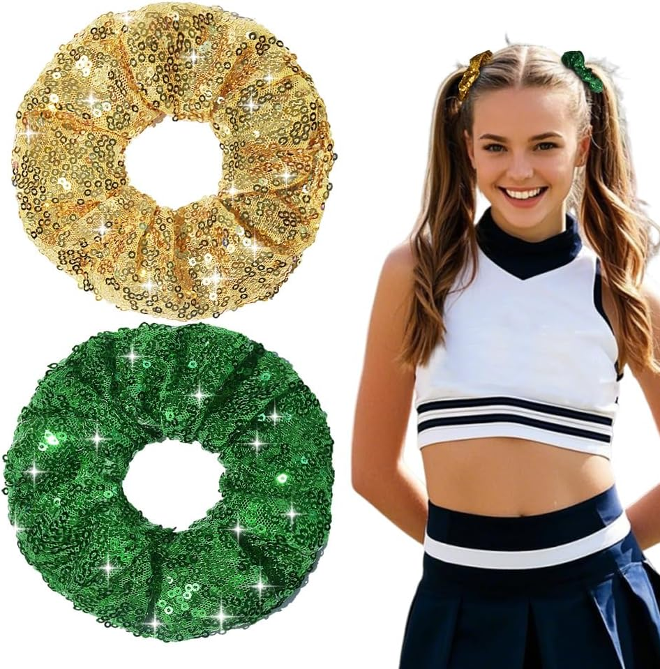 Navy Blue Scrunchies for Thick Thin Hair Ties for Girls Toddler Cheer Stuff for Kids Womens Blue Sequins Cheer Hair Pieces Ponytail Holders for Braids Glitter Rhinestone Cheerleader Scrunchie 2 Pcs