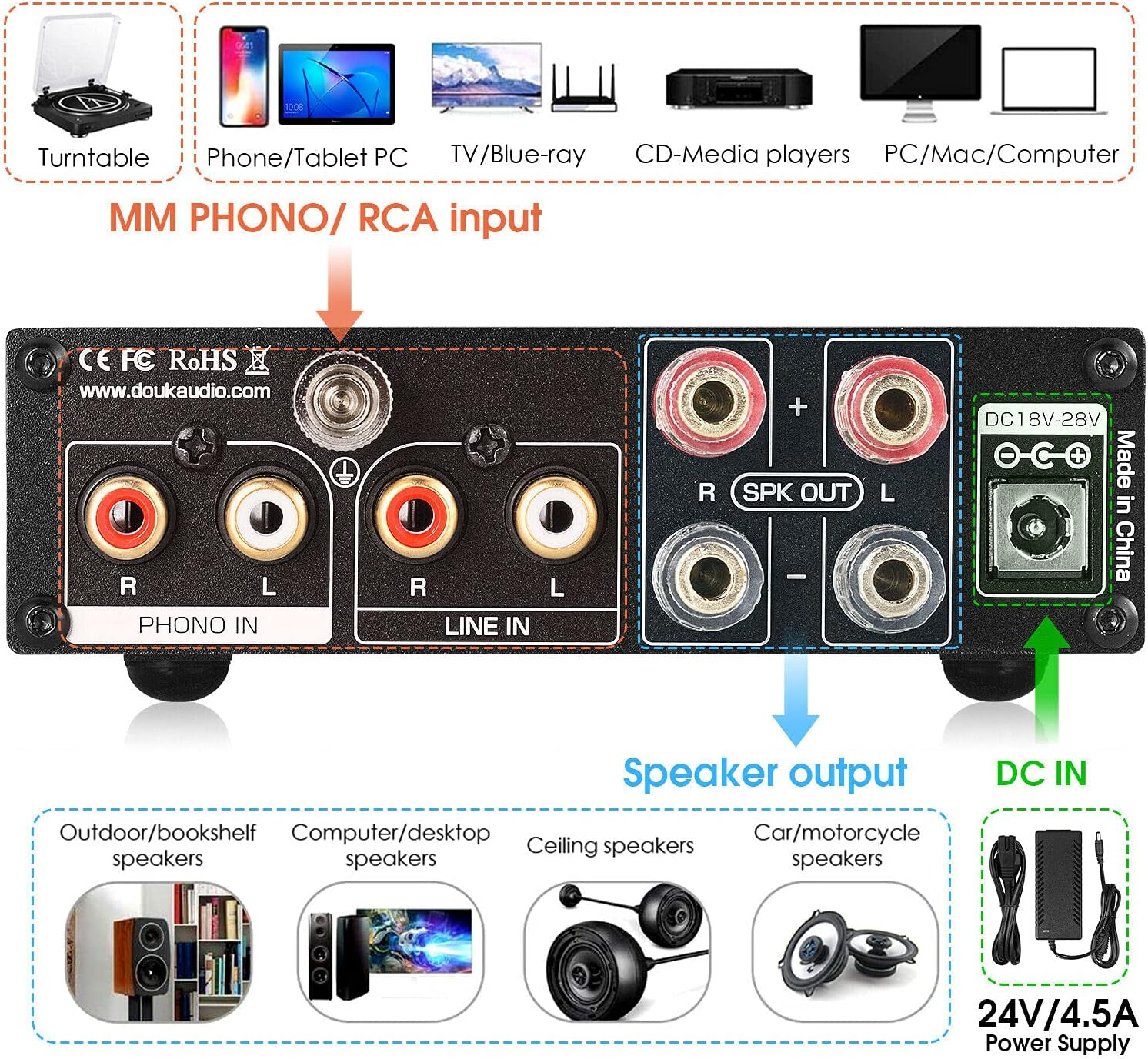 Nobsound 1002P Mini TPA3221 Stereo Digital Power Amplifier MM Phono/Home Turntable Amp 100W &times;2 image number 1