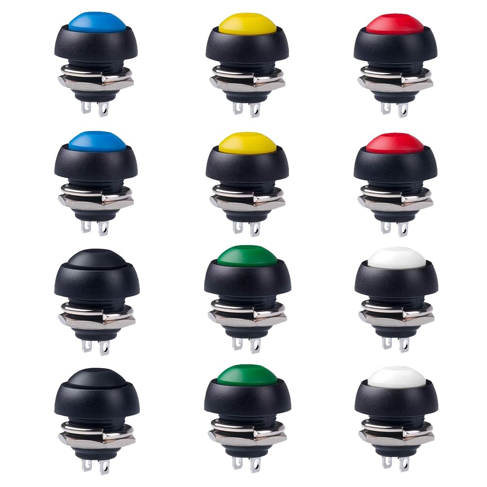 12Pcs PBS-33B 12Mm round Push Button Momentary Switch - SPST Waterproof Mini Switch 1A 250VAC Normally Open (NO) image number 1
