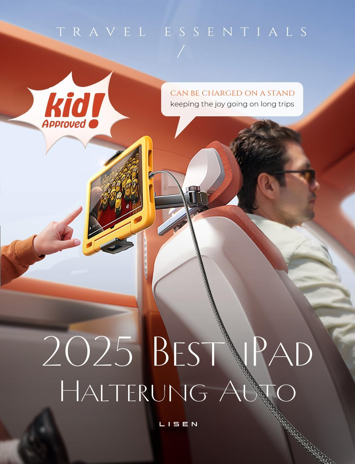 LISEN 3 in 1 for Ipad Holder for Car Accessories for Women Interior Road Trip Essentials Camping Tablet Holder Backseat Car Organizer Car TV for Backseat Headrest Ipad Car Mount Kids Fire Tablet image number 3