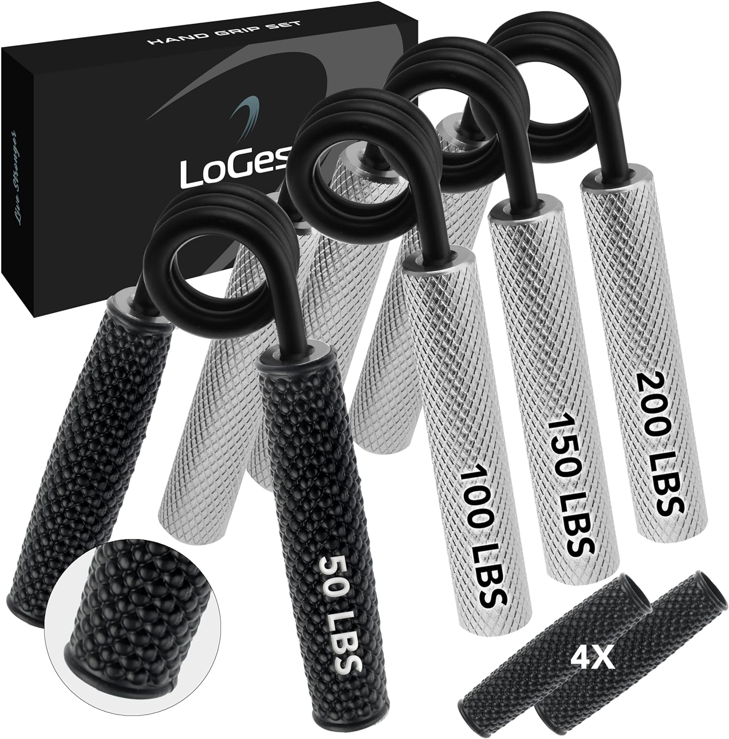 Logest Metal Hand Grip Set, No Slip Heavy-Duty Finger Strengthener with Gift Box, Great Wrist & Forearm Exercise, for Home Office & Gym Use, for Beginners to Professionals - 100Lb-350Lb (6 Pack) image number 3