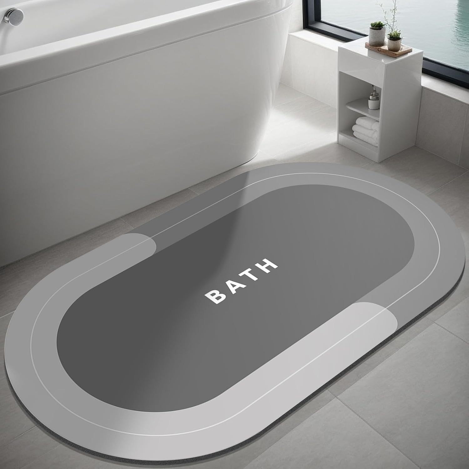 Bath Mat Bath Rugs Non-Slip Bathroom Rugs Super Absorbent Shower Mats Quick Dry Thin Rubber Mats for Bathroom, Washable Shower Floor Mats for Bathtub and Sink (Light Grey 40 X 60 Cm)