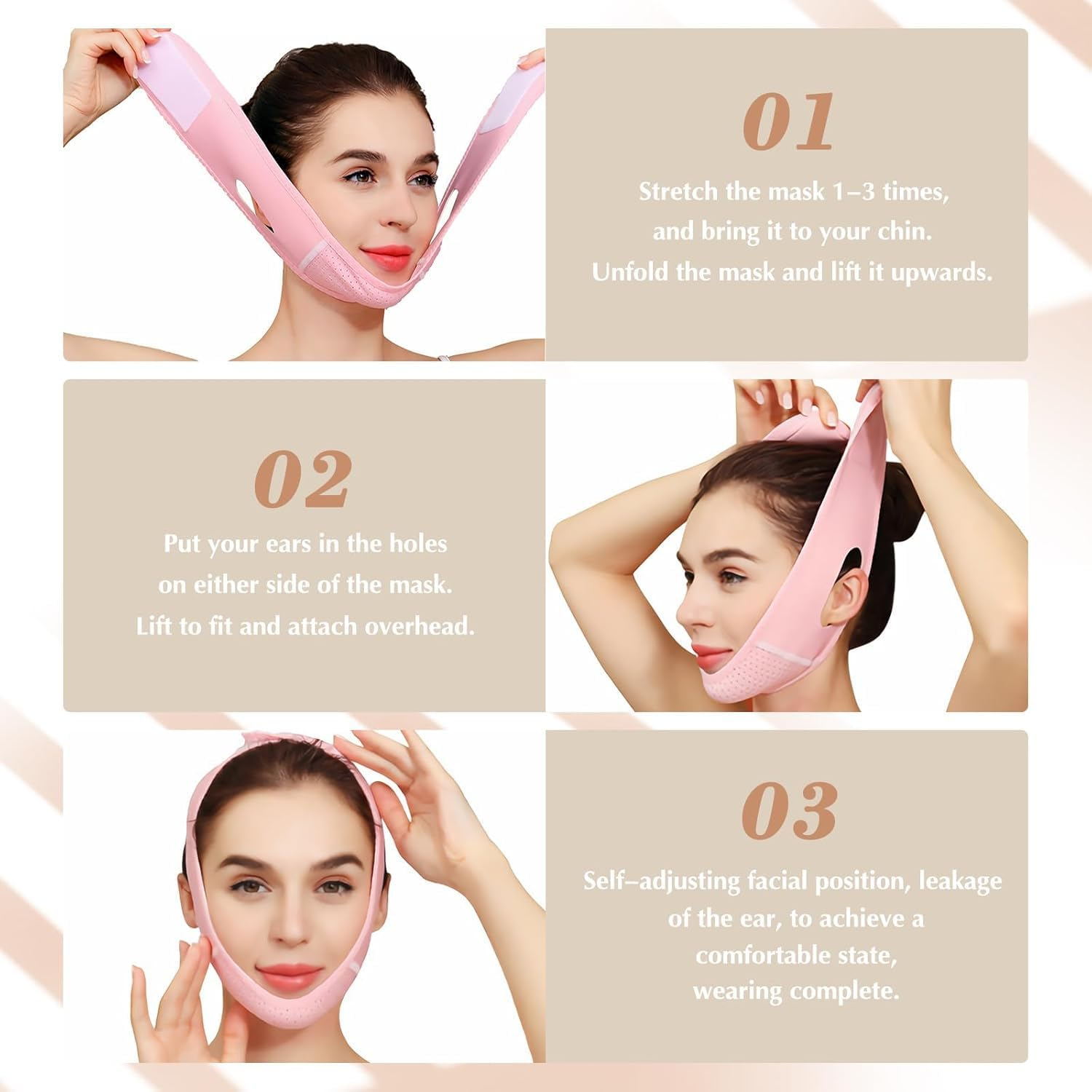 Reusable V Line Lifting Mask with Chin Strap, V Shaped Face Mask for Sagging, Jaw Exerciser (Pink) image number 1