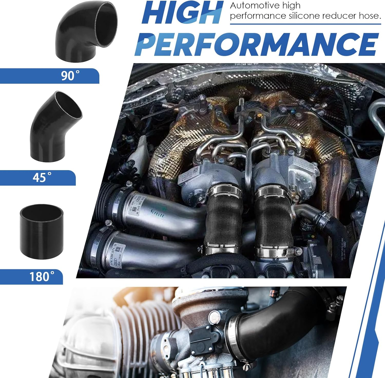 Glarks 7Pcs 90 Degree Elbow Coupler Silicone Hose Set Includes 1Pcs ID 4In 4-Ply High Performance Coupler Silicone Hose 2Pcs 4.2-4.5In T-Bolt Clamp 4Pcs M6 Hex Nut image number 4