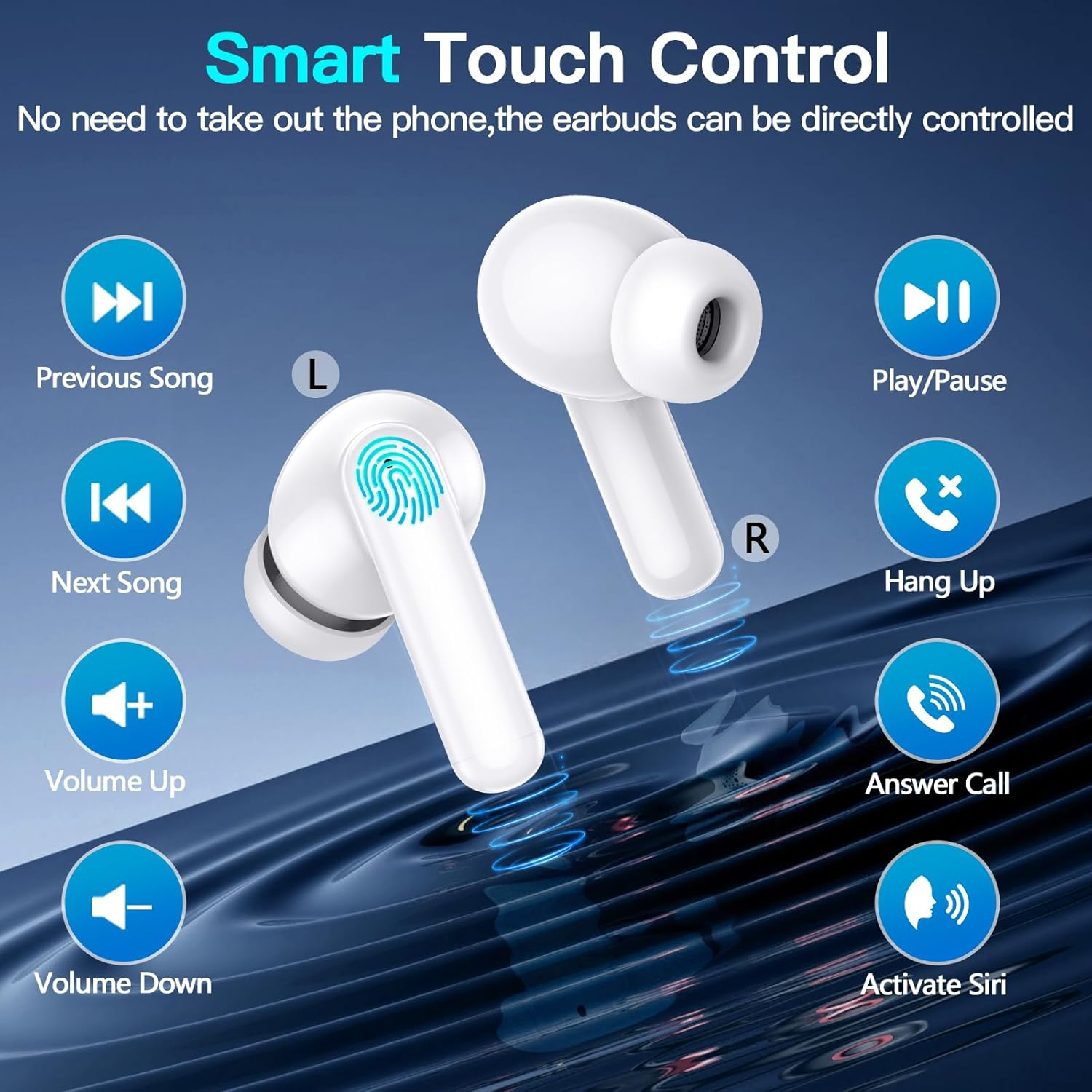 Kurdene Bluetooth 5.3 Wireless Earbuds, P3+ Deep Bass Hi-Fi Stereo Headset with Microphone In-Ear Call Noise Canceling Bluetooth Headphones, Immersive Premium Sound Ear Buds for Iphone, Android - Clear image number 4