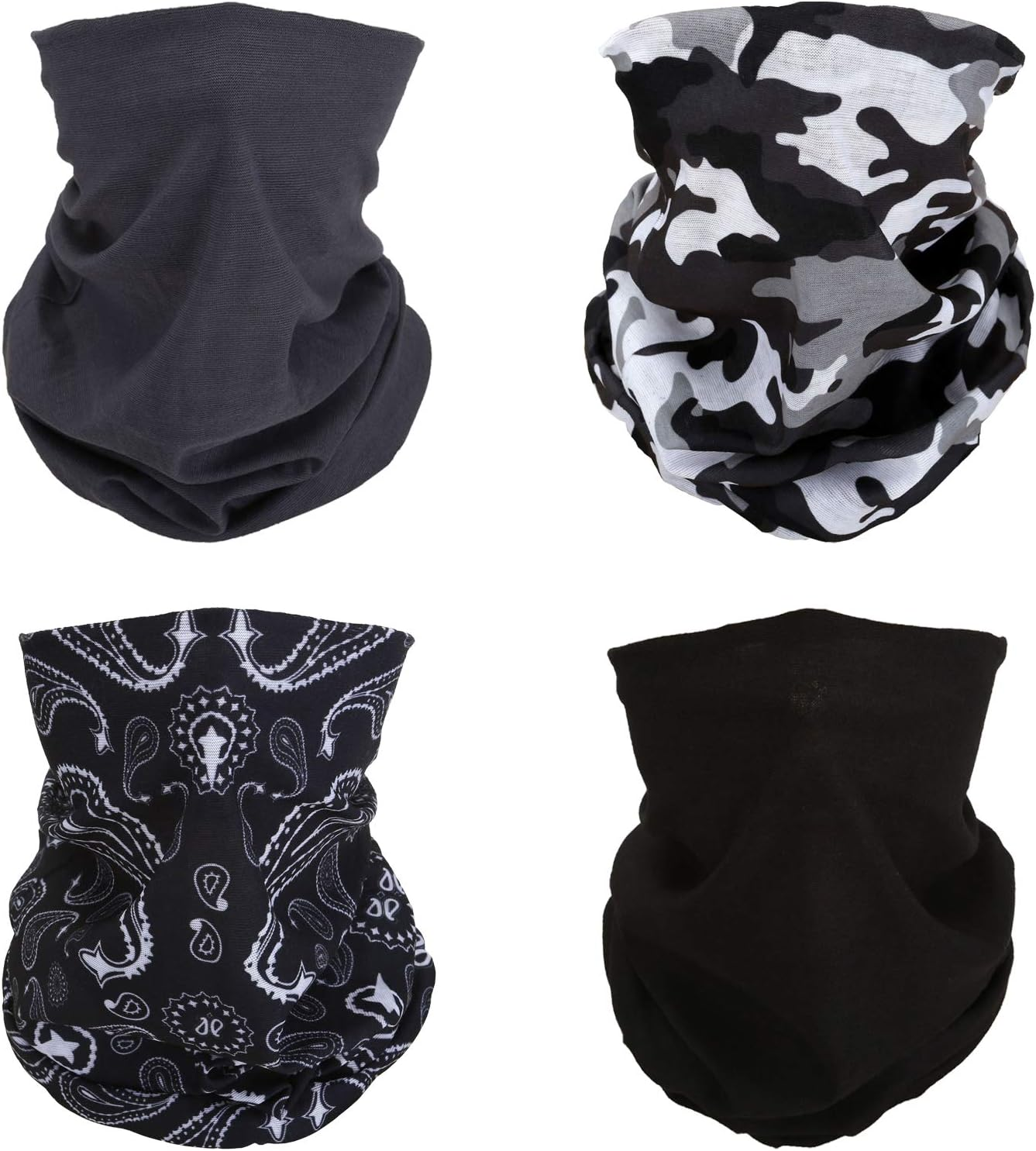 SMEHCF 4 Headband Bandana Balaclava Half Face Mask Shield Head Hair Scarf Neck Gaiter Hat Multipurpose for Women Men Breathable Reusable Washable Camo Cashew Flower Black Grey - 4 Colorful Flower image number 4