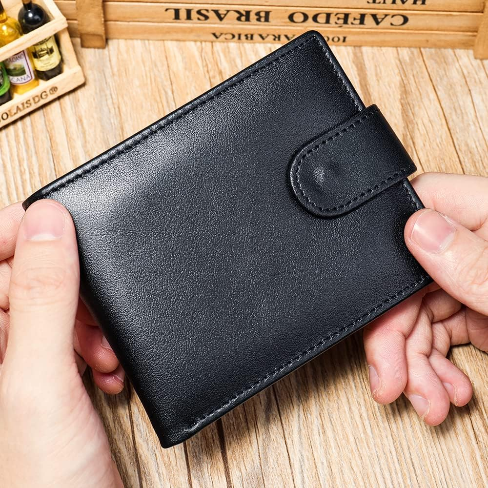Men'S Genuine Leather Bifold Wallet - Vintage Zipper ID Window Design | 6 Card Slots + 4 Cash Pockets + 2 Photo Holders | RFID Protection & Zippered Coin Compartment (Black) - Brown image number 4