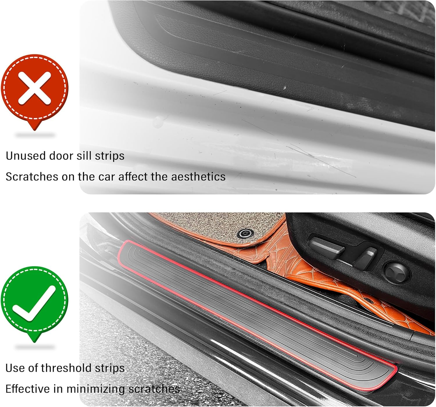 4PCS Car Door Sill Protector,Anti-Scratch & Waterproof Car Door Sills Scratch Protection,Universal Car Exterior Accessories Automotive Door Entry Guard for Car,Truck,Suv (Black Red, Width 1.96") image number 1