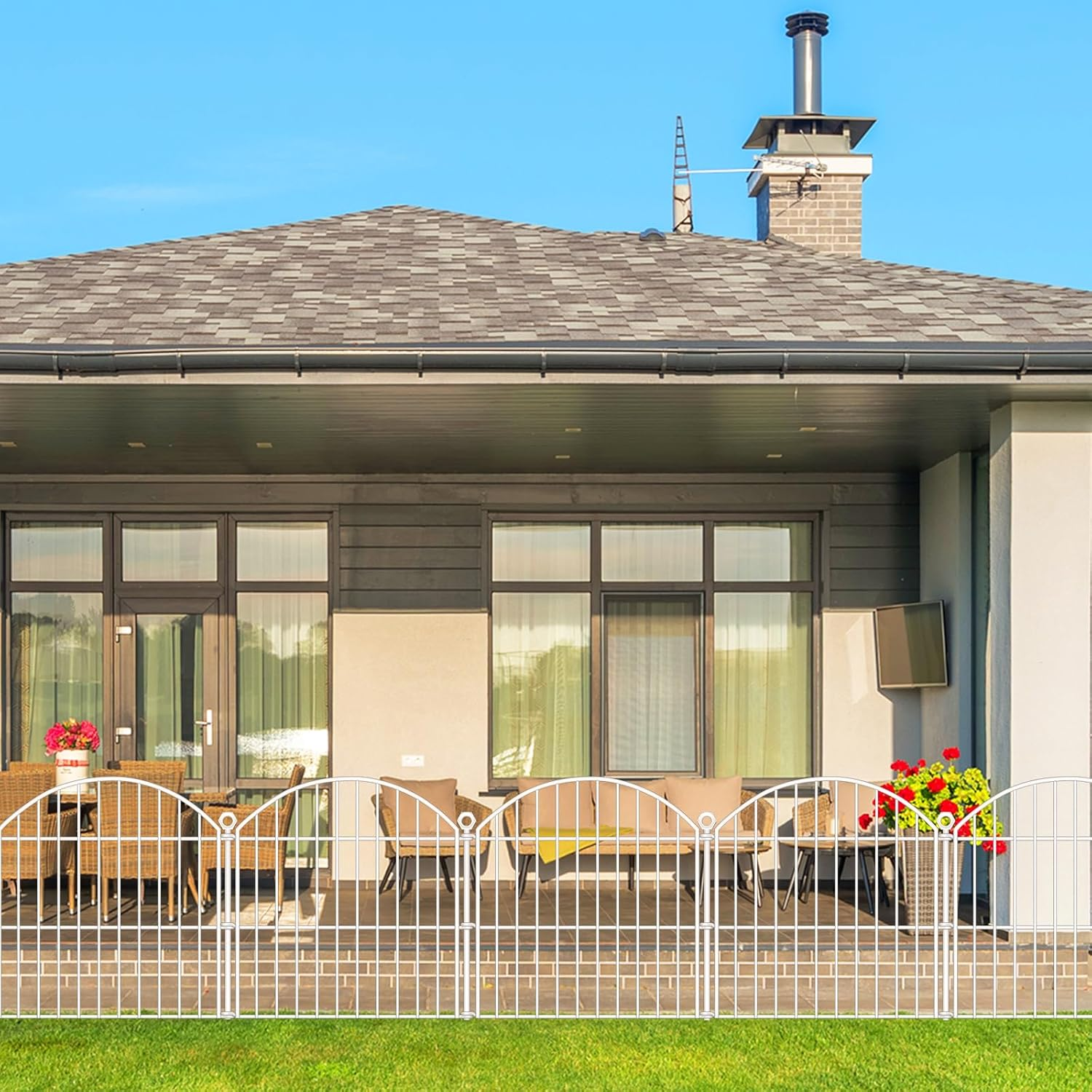 Decorative Garden Fence 24In (H) X20Ft (L), 10 Pack No Dig Fence Animal Barrier for Dog, Arched Flower Bed Edging, Wire Border Panel Fencing for Yard Patio Outdoor Decor White