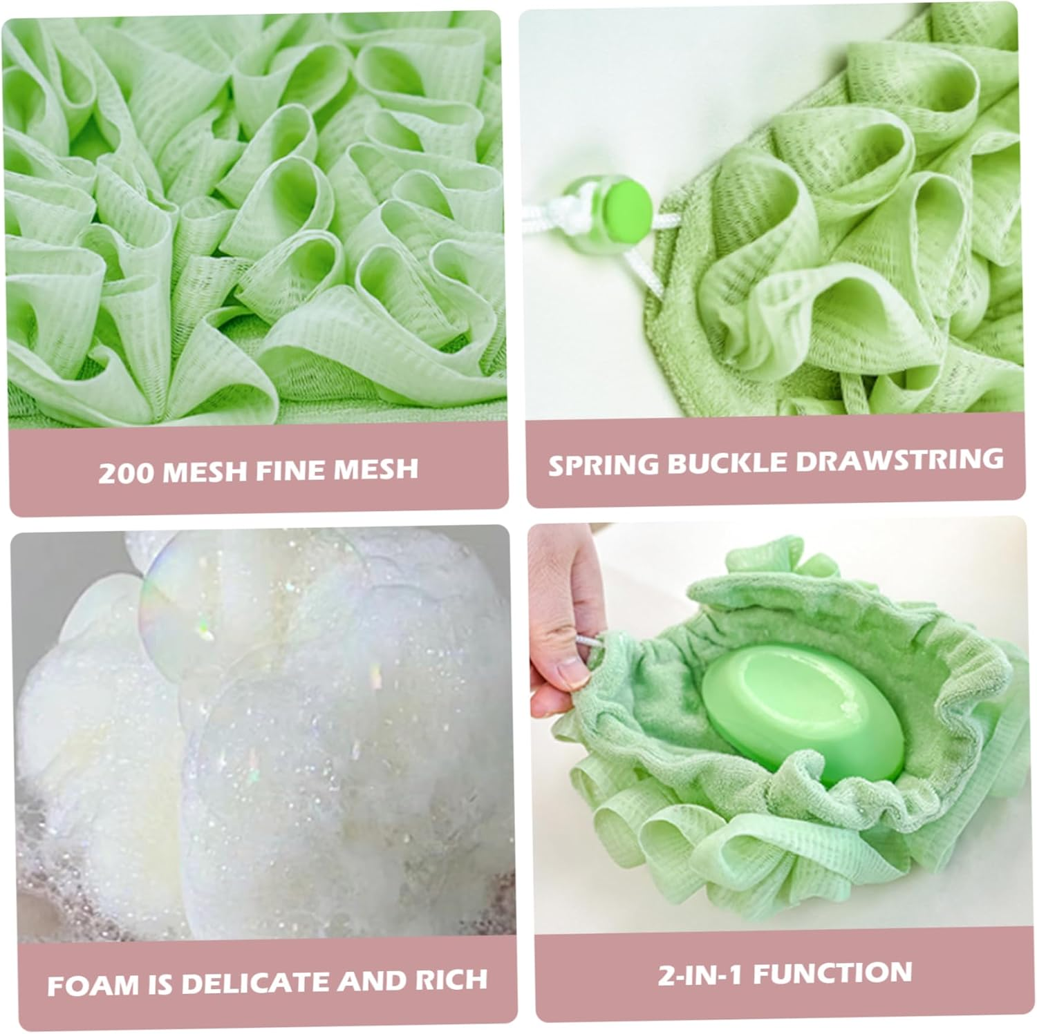 2 in 1 Loofah 2PCS Fine Mesh Shower Loofah and Soap Storage Washcloth Bath Sponge with Drawstring Portable Hanging Body Scrubbe for Exfoliating