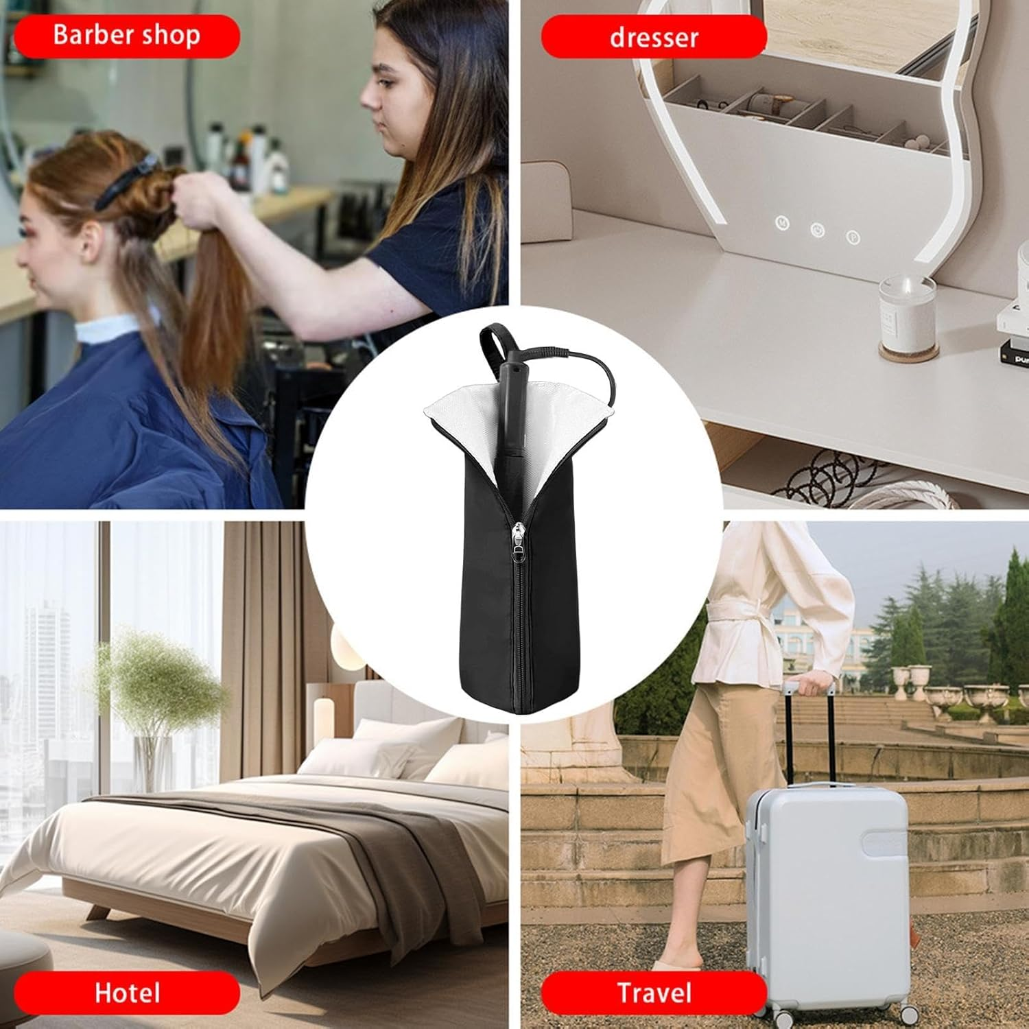 Xvilmaun Curling Iron Heat Resistant Pouch,Hangable Blow Dryer Holder - Heat Resistant Storage Bag for Hair Straightener, Bathroom Pouch Organizers for Vanity Organization image number 5