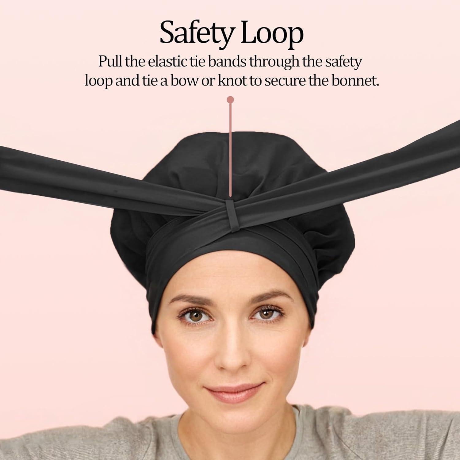 100% Mulberry Silk Bonnet for Sleeping Women &ndash; Made from Real, Pure Silk. Adjustable Hair Cap for All Hair Types and Sizes. Stays in Place Throughout the Night (Black) image number 4