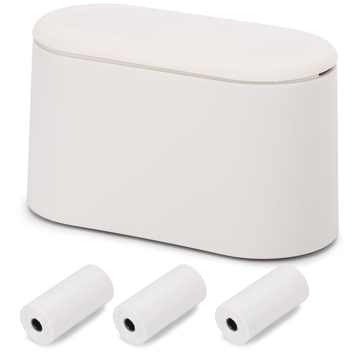 BTYMS Small Rubbish Bin with Lid and Bin Bags, 22 X 11 X 13 Cm, Removable Compact Waste Bin Pop-Up Countertop Garbage Can for Bathroom, Office, Kitchen, Desk (White) image number 6