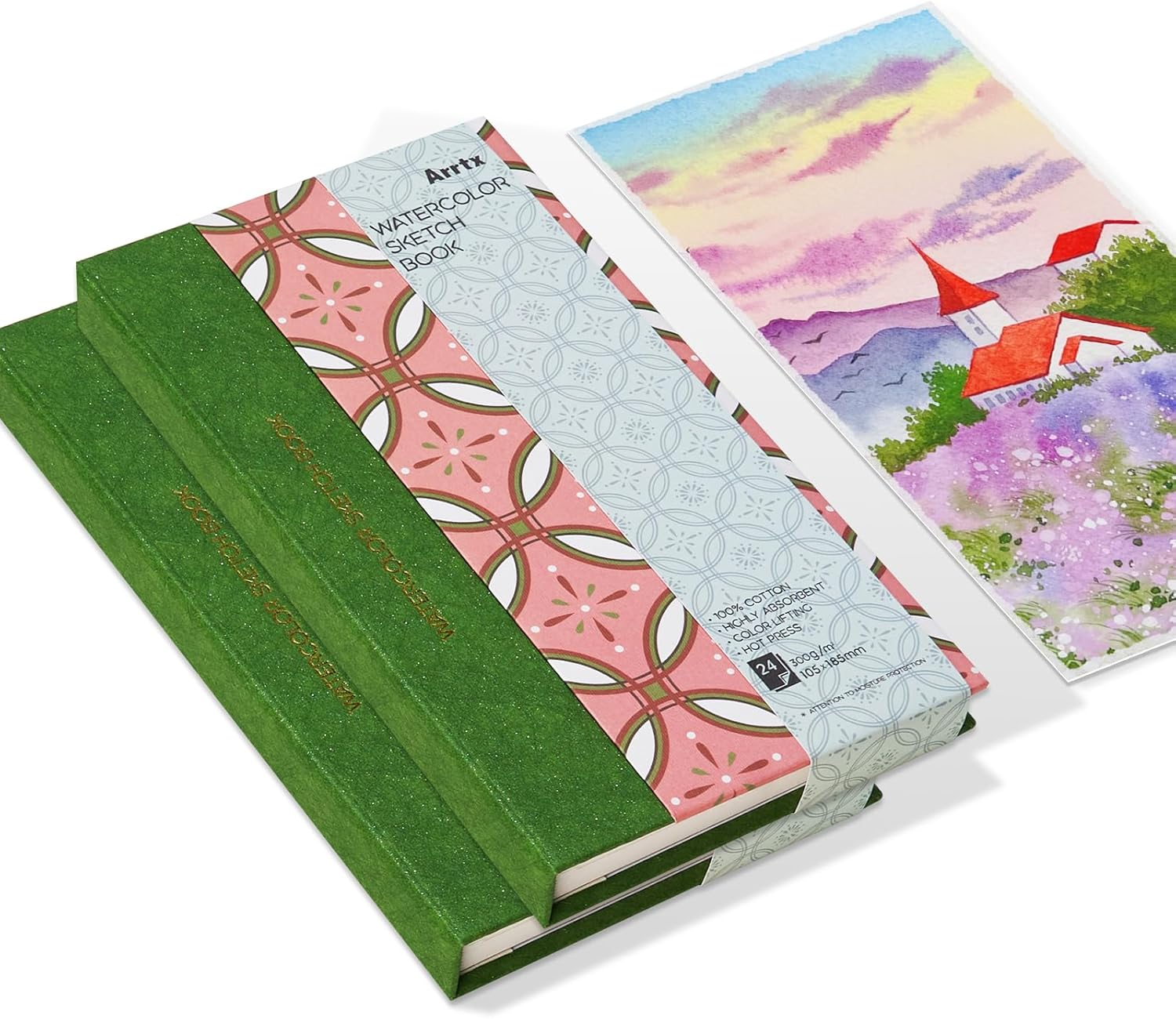 2 Pack Arrtx Square Watercolor Sketchbook, 5.47X5.47'', 140 LB, 300 GSM, 100% Cotton Paper, Cold Press, 48 Sheets, Hardcover Watercolor Journal for Use as Travel Notebook for Artists Adults Students