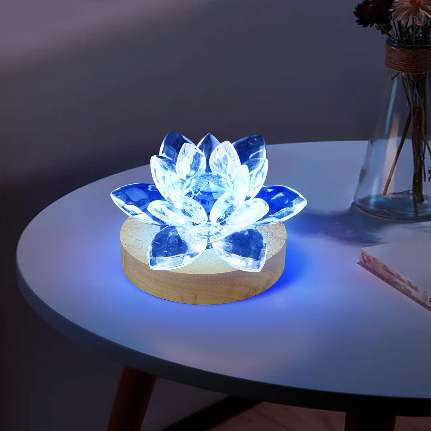 Aepiraza round Led Light Wood Base, 3.94 Inch Wooden Light Stand Base round Wooden Led Lights Display Base Wood Led Lights Display Bases for 3D Crystal Glass Resin Art (Multicolor+Yellow)