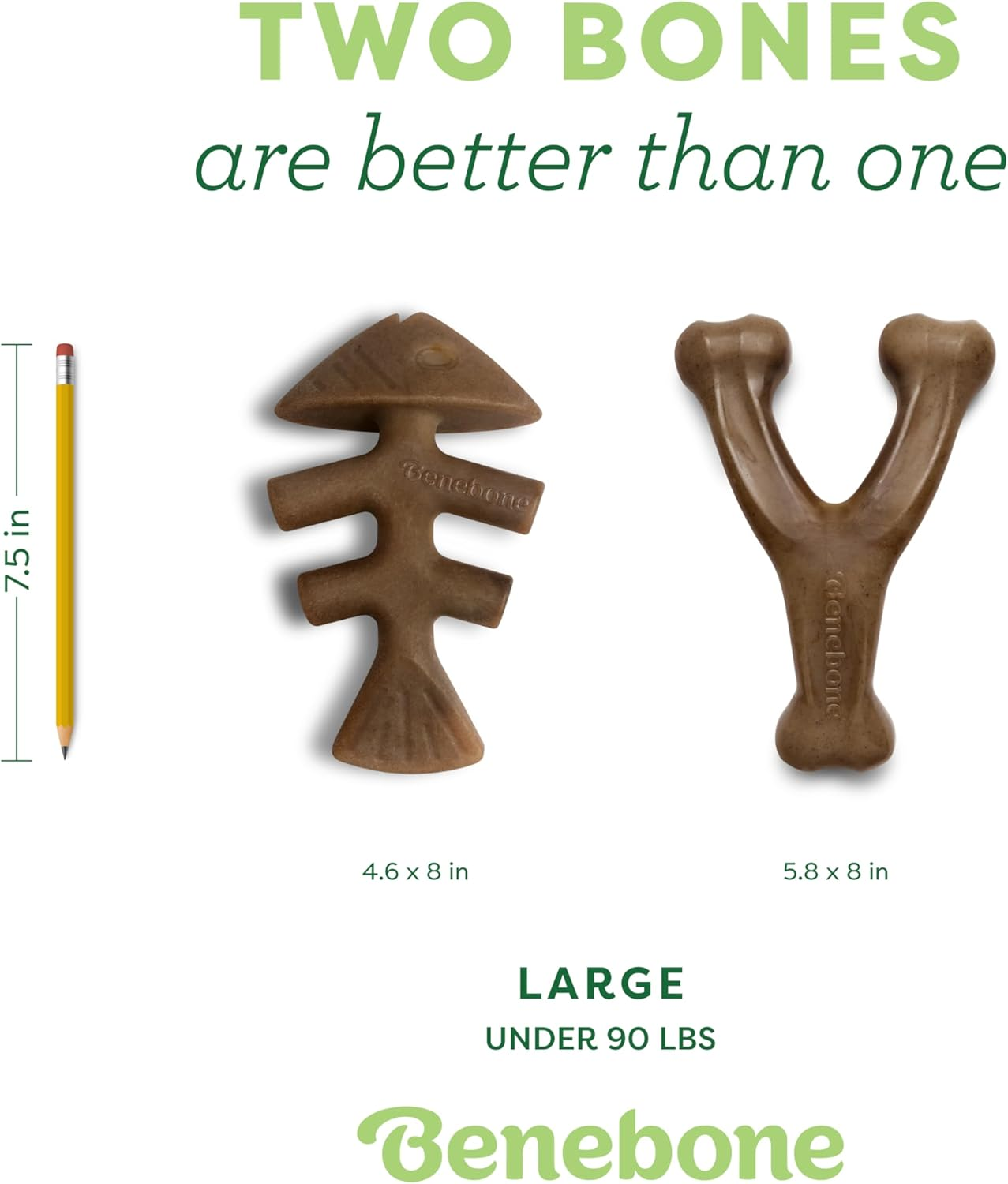 Benebone 2-Pack Indestructible Fishbone/Wishbone Dog Chew Toys, Long Lasting Tough Boredom Breaker for Dogs, Real Salmon and Real Bacon Flavour, for Large Dogs, Made in USA image number 5