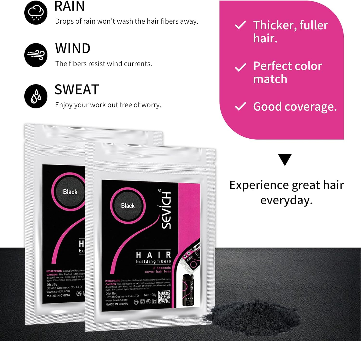 Sevich Hair Fibers - Hair Rebuilding Fibers Original Refill, Nature Keratin Fibers for Thin Hair, 100G - Medium Brown image number 1