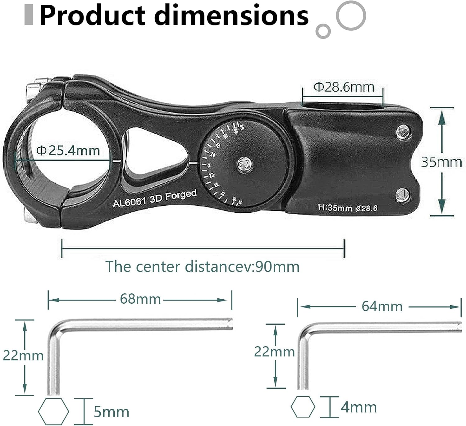 'OSAGIE Bike Stem, Aluminum Alloy MTB Stem, Adjustable Mountain Bike Stem for 28.6Mm (1-1/8'') Handlebar of Bicycle, Road Bike, MTB, BMX, Cycling' image number 1
