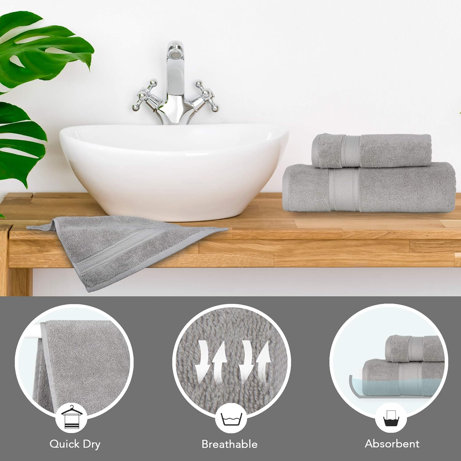 NOVA Luxury Linen - Hotel Quality Turkish Towel Set for Bathroom (6 Pcs Towel Set, Mirage Grey) image number 1