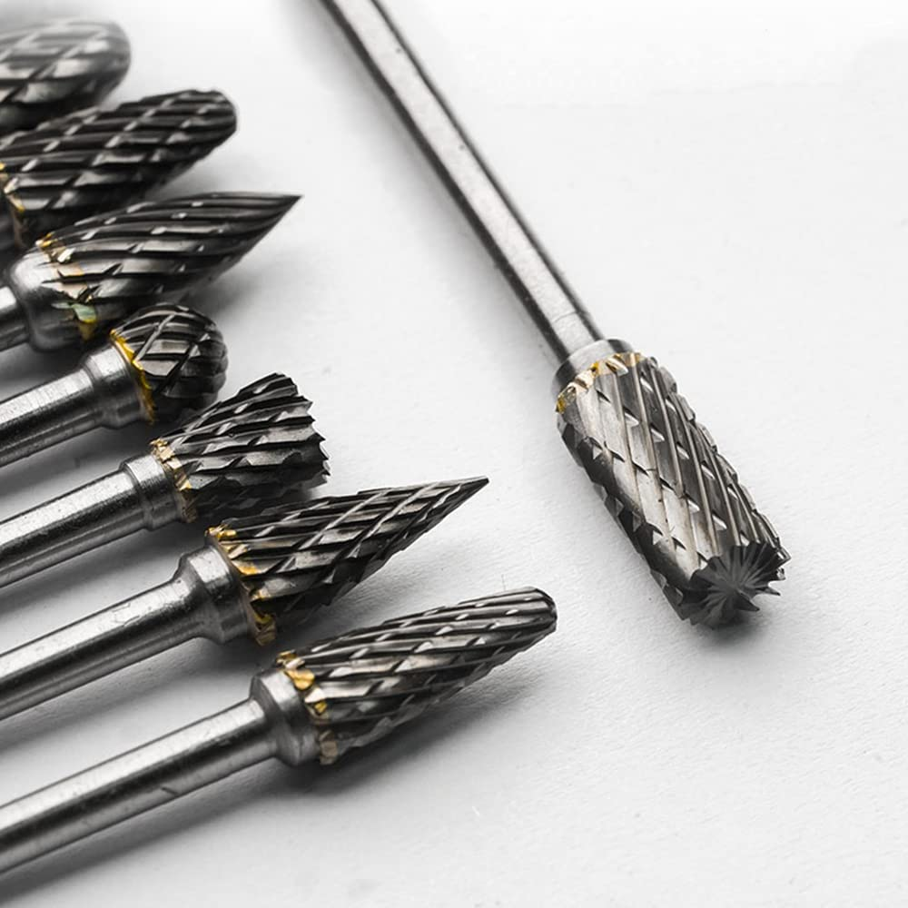 Tungsten Carbide Rotary Burr Set with 1/8" Shank, Double Cut Carving Bits for Rotary Tool Accessories for DIY Woodworking, Polishing, Drilling
