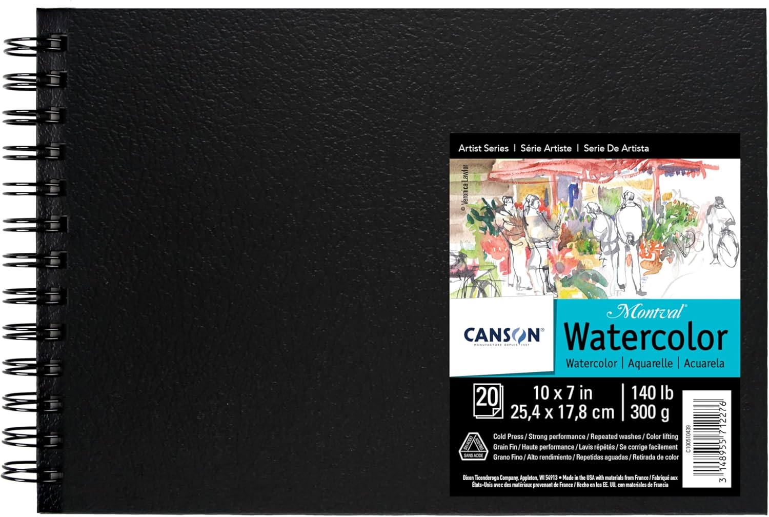 Canson Artist Series Montval Watercolor Paper, Wirebound Pad, 10X7 Inches, 20 Sheets (140Lb/300G) - Artist Paper for Adults and Students - Watercolors, Mixed Media, Markers and Art Journaling image number 2